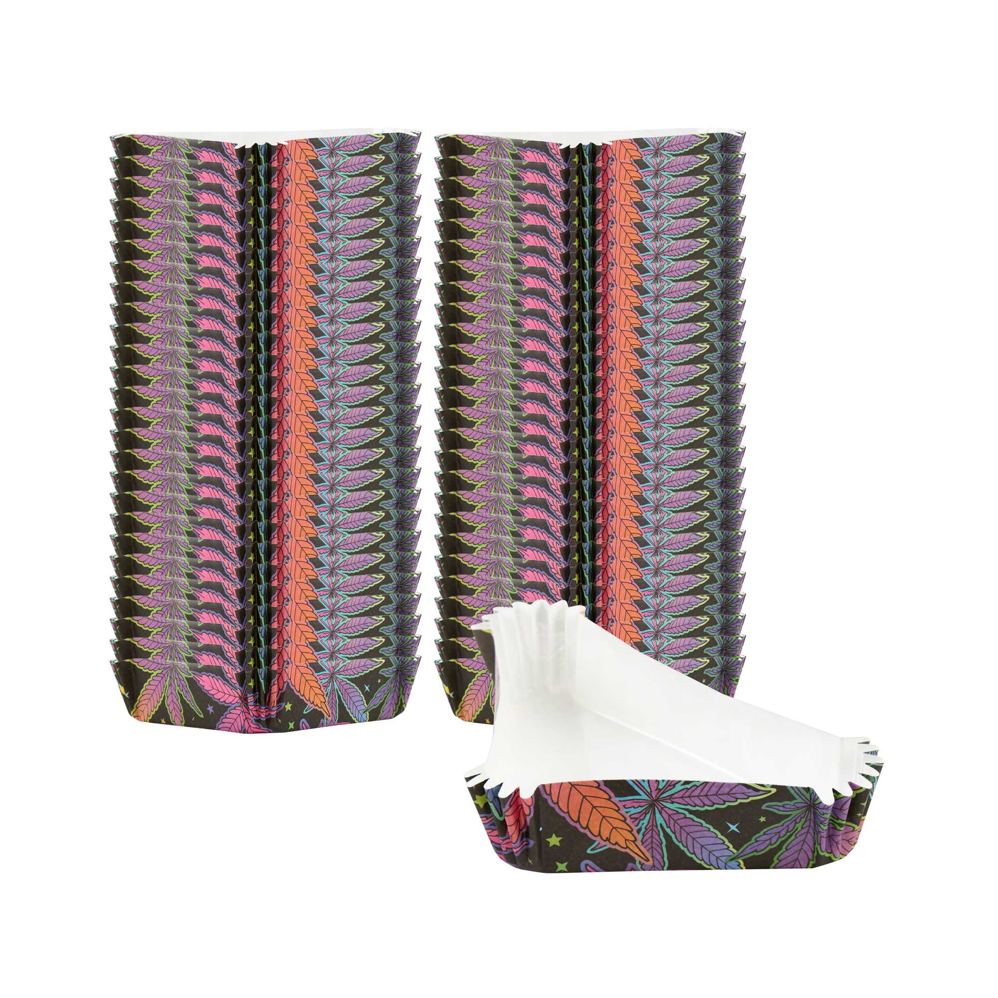 Panificio 6.8 oz Triangle Paper Baking Cup - Trippy Leaf Print, Ridged, Greaseproof - 5" x 3" x 1 1/4" - 4000 count box