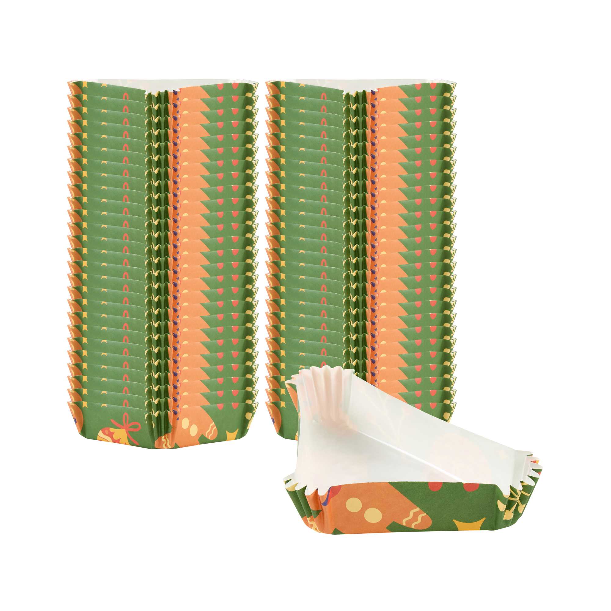 Panificio 6.8 oz Triangle Paper Baking Cup - Christmas, Ridged, Greaseproof - 5" x 3" x 1 1/4" - 4000 count box