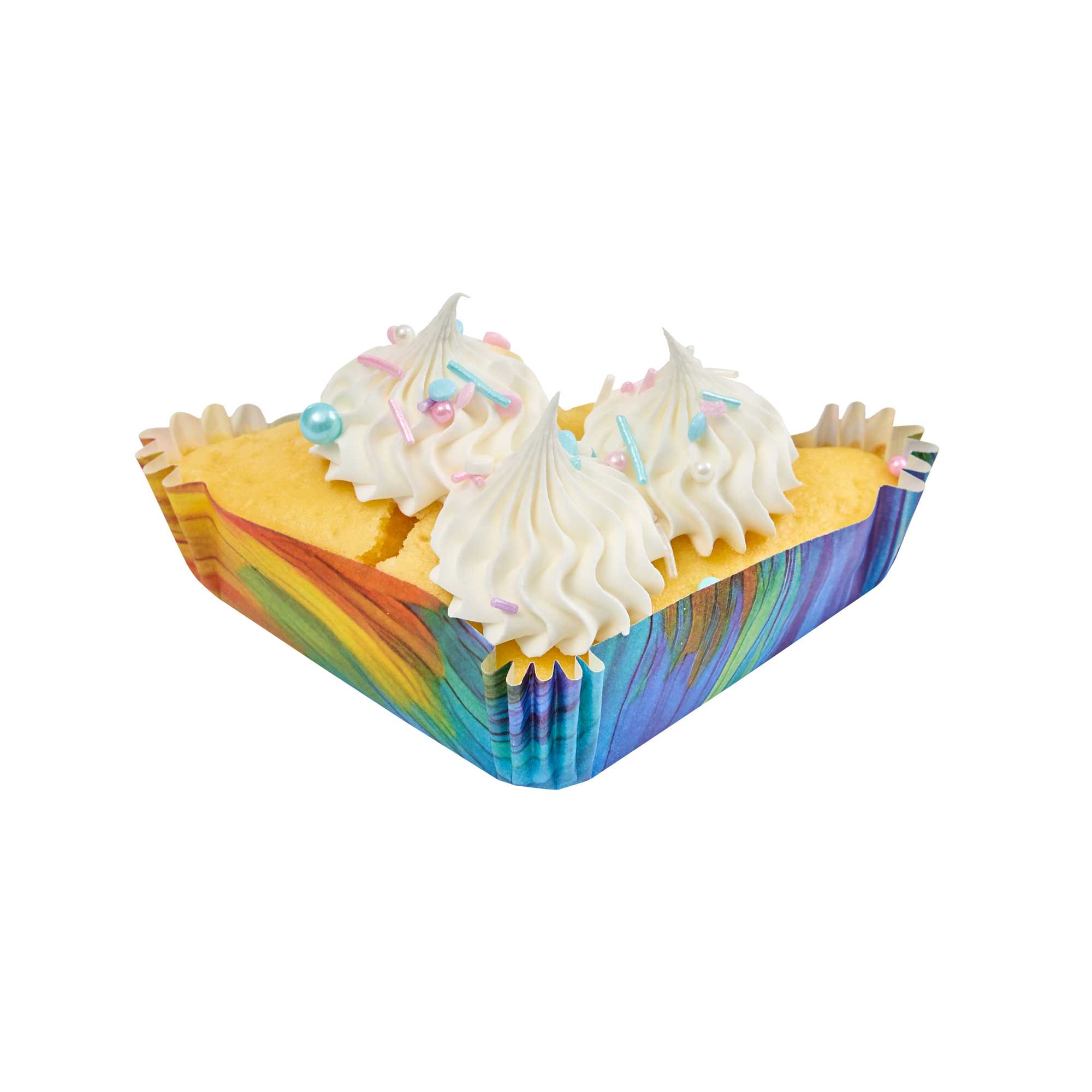 Panificio 6.8 oz Triangle Paper Baking Cup - Colorful Abstract Waves, Ridged, Greaseproof - 5" x 3" x 1 1/4" - 4000 count box