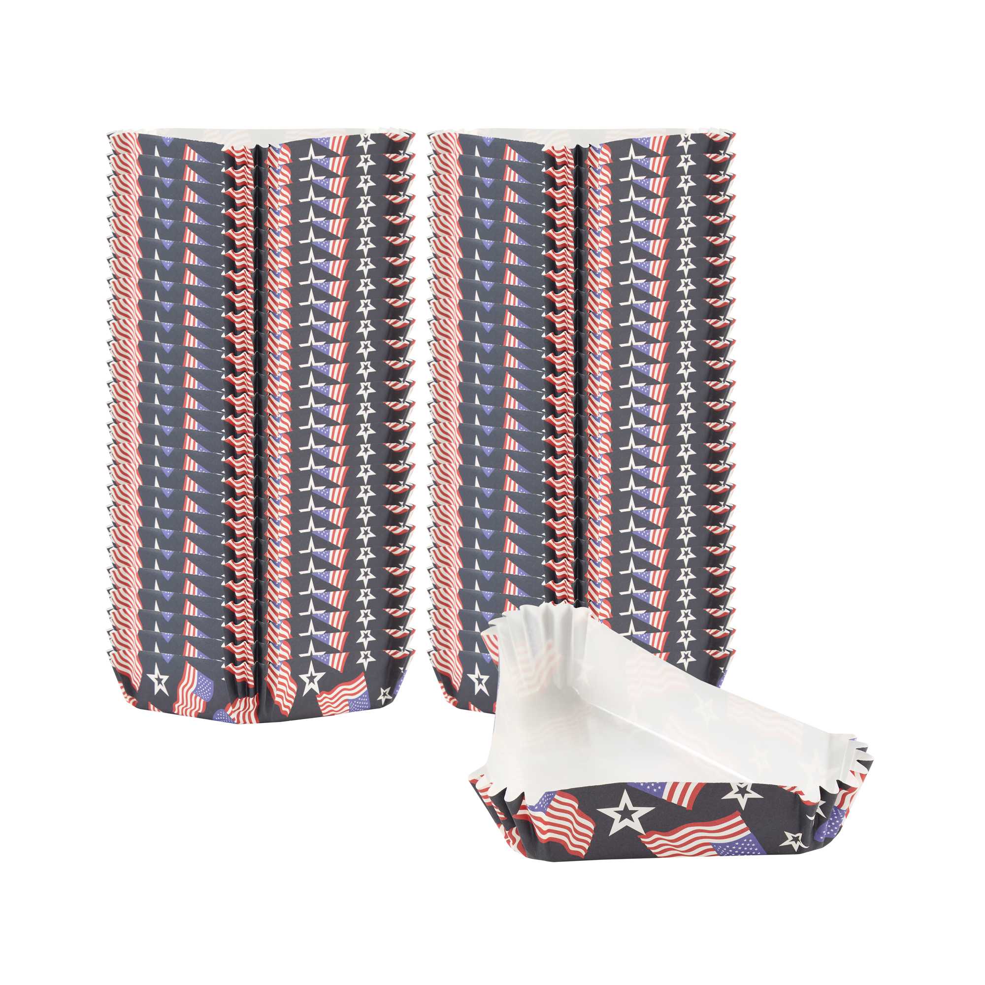 Panificio 6.8 oz Triangle Paper Baking Cup - American Flag, Ridged, Greaseproof - 5" x 3" x 1 1/4" - 4000 count box