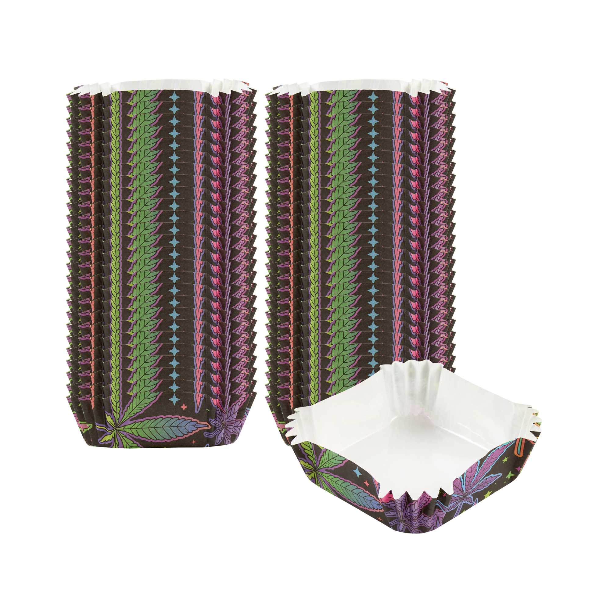 Panificio 6 oz Square Paper Baking Cup - Trippy Leaf Print, Greaseproof - 3 1/4" x 3 1/4" x 1 1/4" - 4000 count box