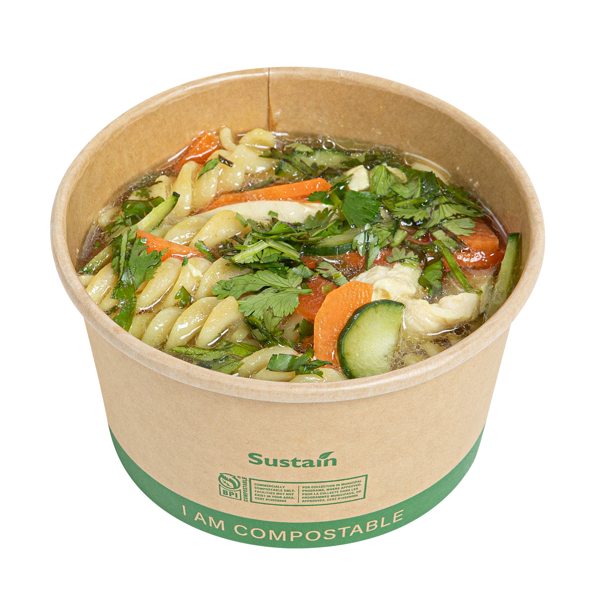 Sustain 12 oz Round Kraft Paper Soup Container - Compostable - 4 1/2" x 4 1/2" x 2 1/2" - 200 count box