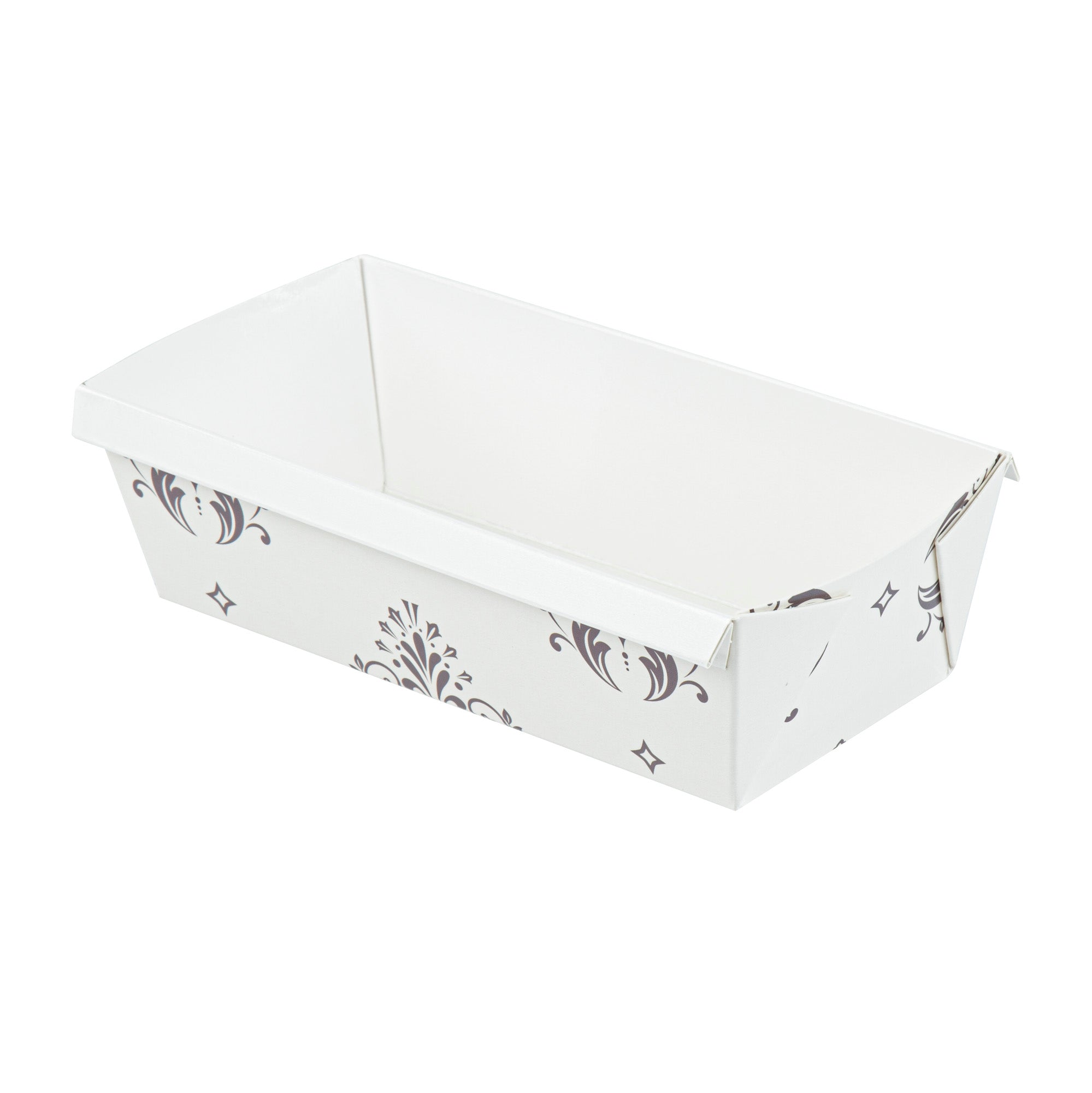 Bake Tek 32 oz Beige Vintage Floral Paper Baking Loaf Pan - Greaseproof - 8" x 3 3/4" x 2 1/4" - 100 count box