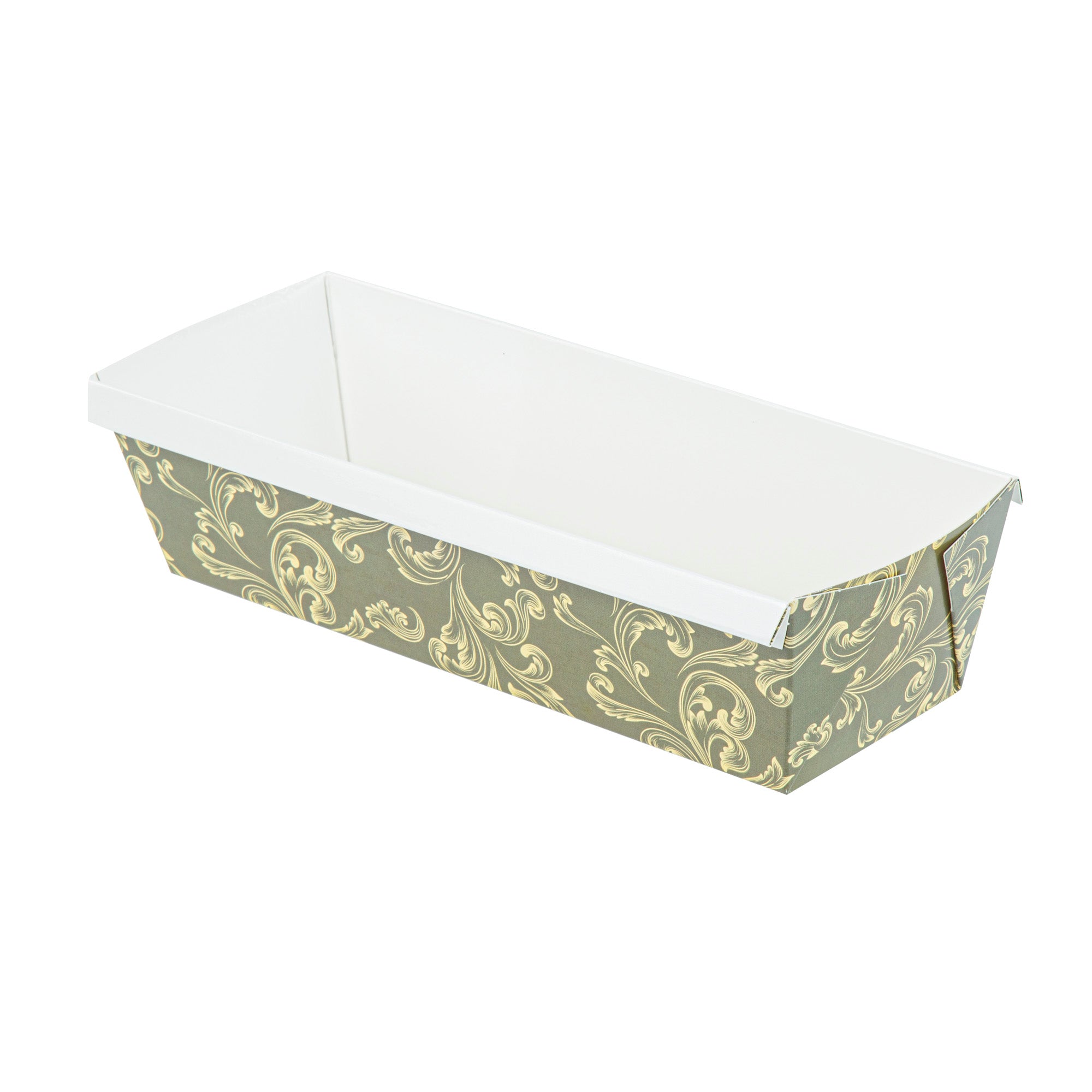 Bake Tek 42 oz Dark Green Vintage Floral Paper Baking Loaf Pan - Greaseproof - 10" x 3 1/2" x 2 1/2" - 100 count box
