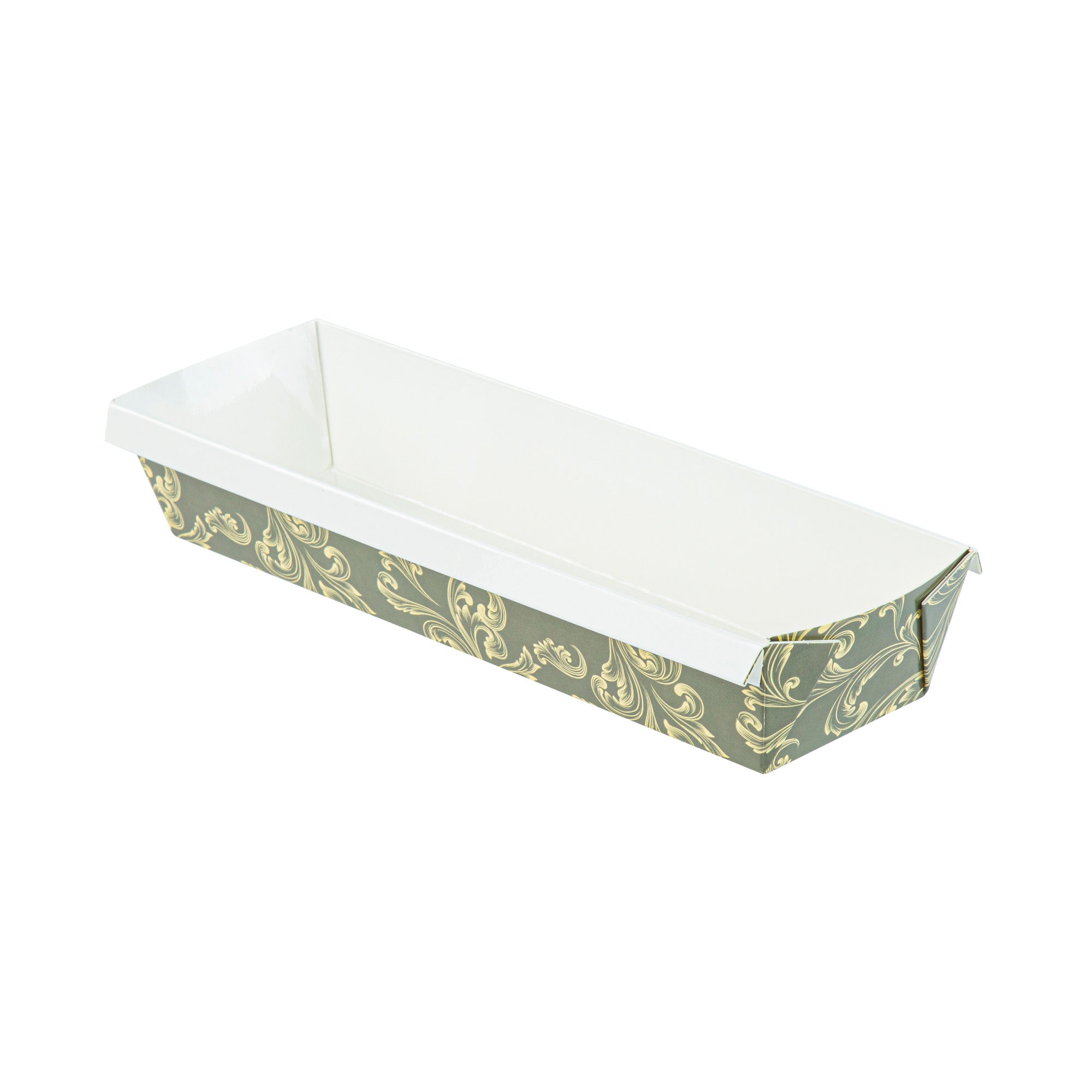 Bake Tek 32 oz Dark Green Vintage Floral Paper Baking Loaf Pan - Greaseproof - 11" x 3 1/4" x 2" - 100 count box