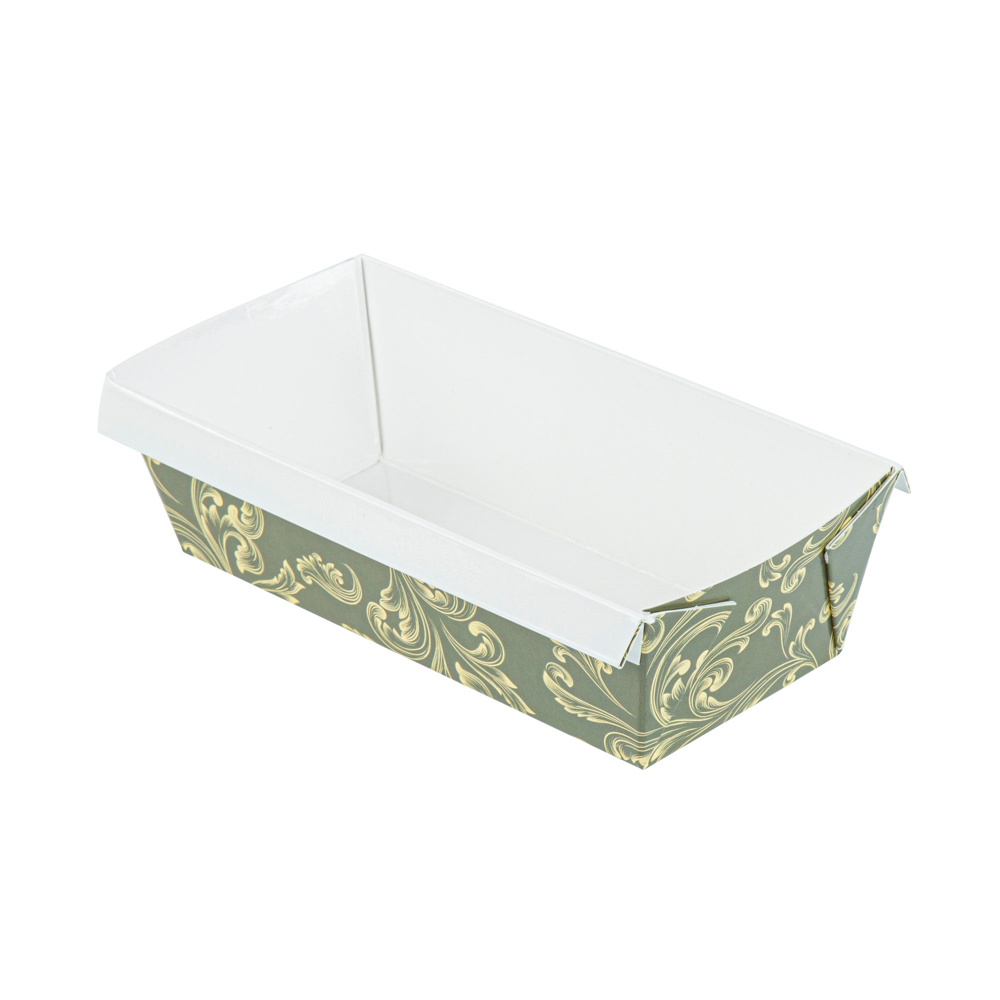 Bake Tek 13 oz Dark Green Vintage Floral Paper Baking Loaf Pan - Greaseproof - 7" x 3 1/4" x 2" - 100 count box