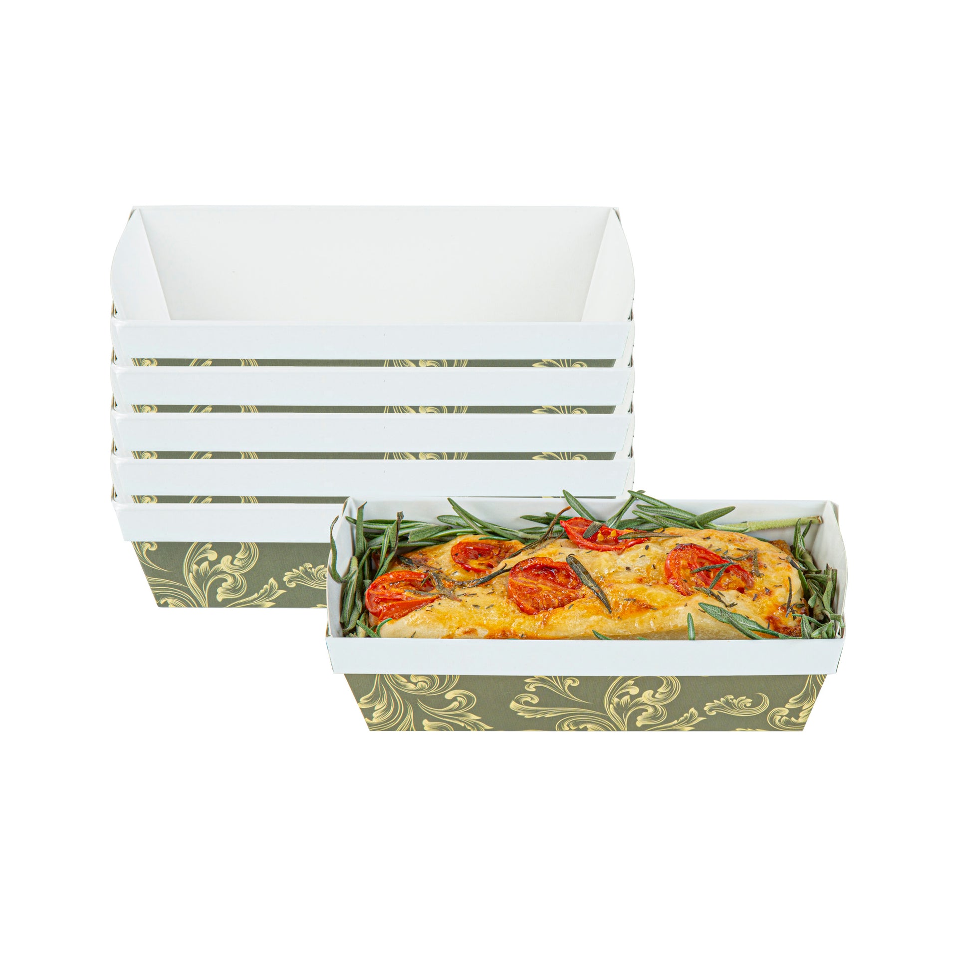 Bake Tek 13 oz Dark Green Vintage Floral Paper Baking Loaf Pan - Greaseproof - 7" x 3 1/4" x 2" - 100 count box