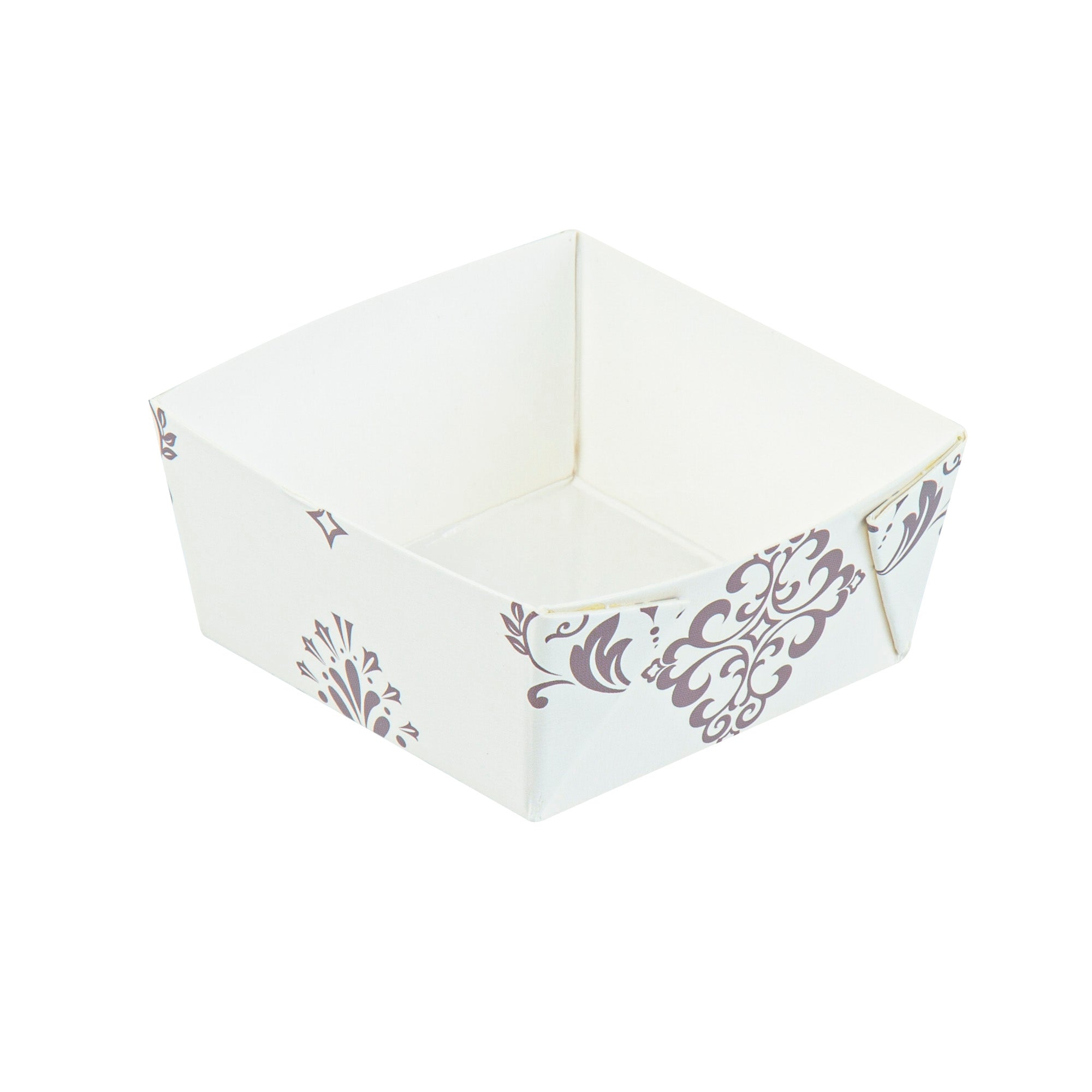 Bake Tek 6 oz Square Vintage Floral Beige Paper Baking Cup - Greaseproof - 3" x 3" x 1 1/2" - 100 count box