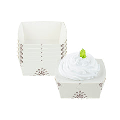 Bake Tek 6 oz Square Vintage Floral Beige Paper Baking Cup - Greaseproof - 3