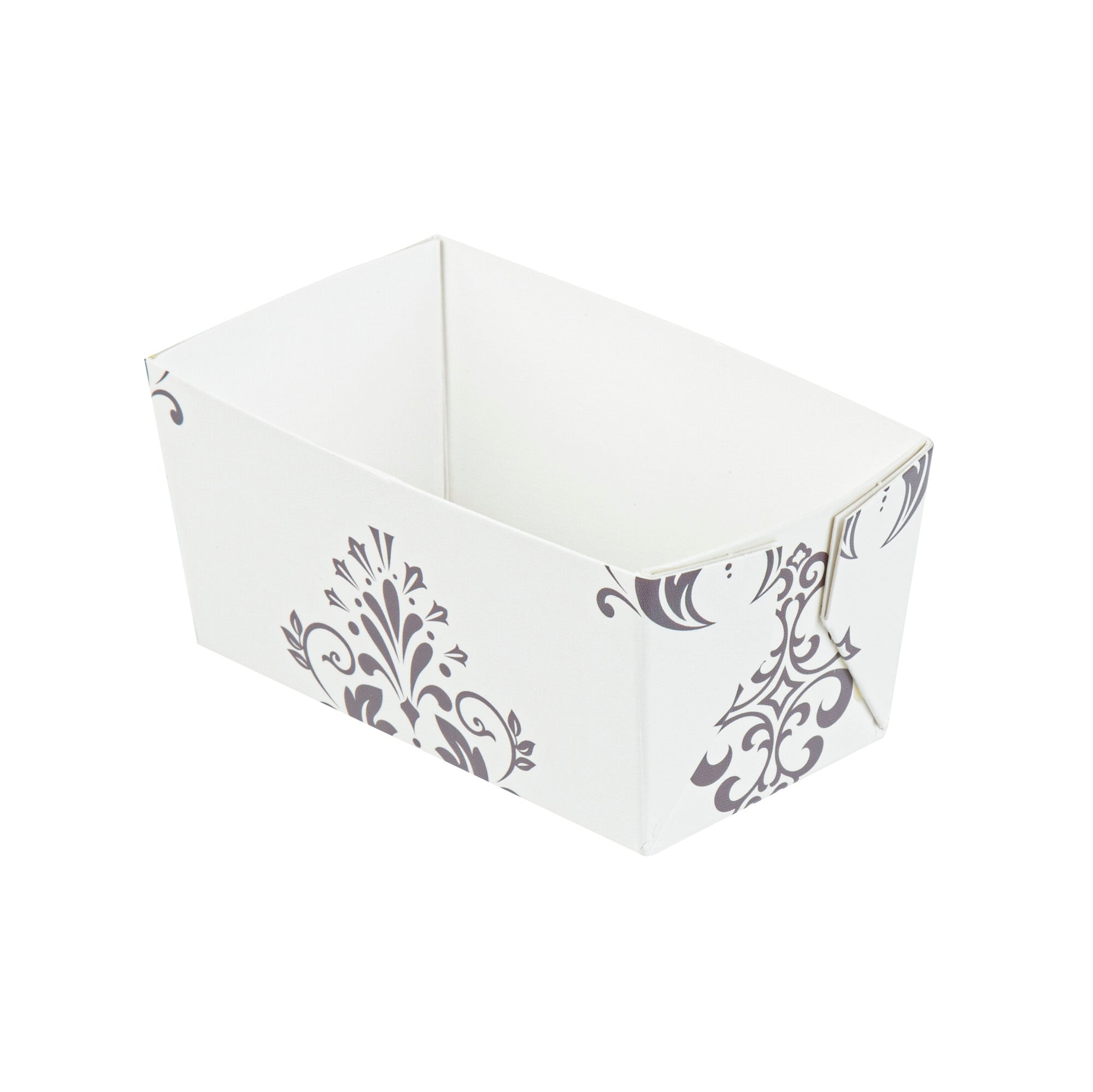Bake Tek 9 oz Beige Vintage Floral Paper Mini Baking Loaf Pan - Greaseproof - 4" x 2 1/4" x 2" - 100 count box