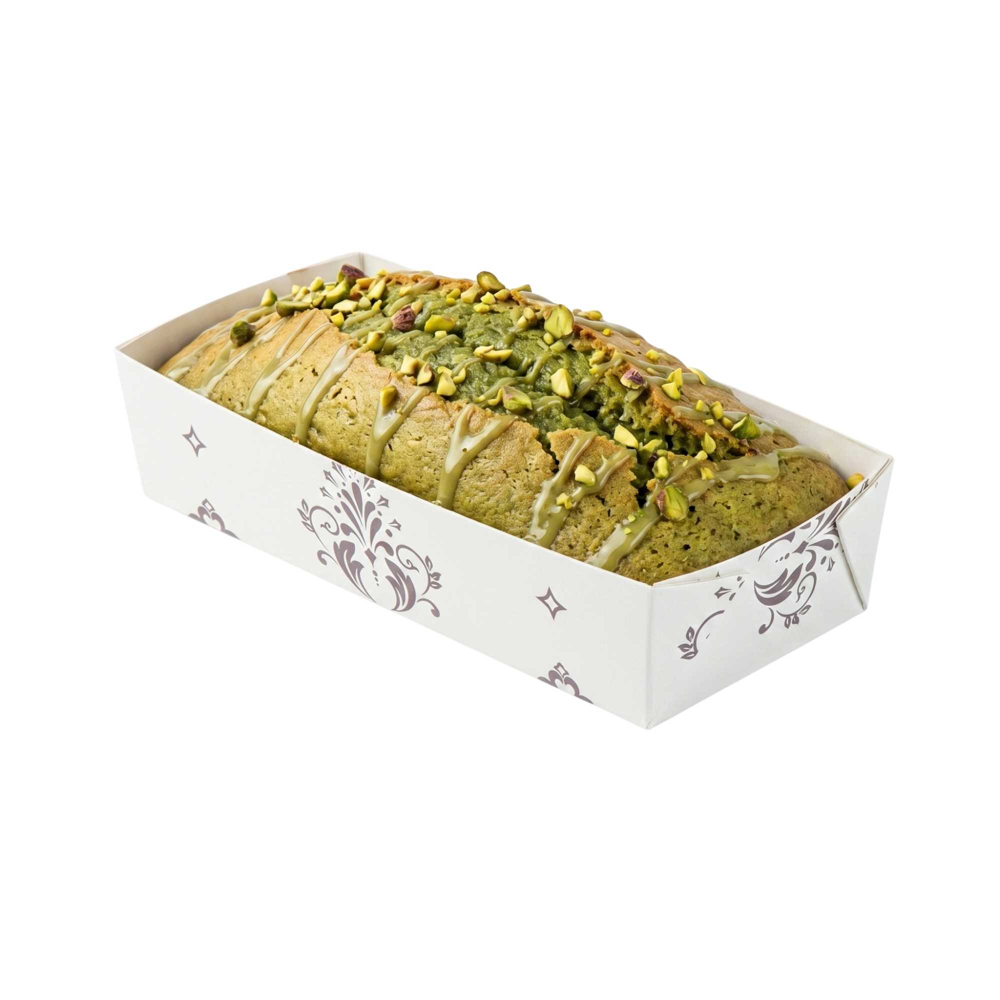 Bake Tek 14 oz Beige Vintage Floral Paper Baking Tray - Greaseproof - 7 3/4" x 3 1/2" x 1 3/4" - 100 count box