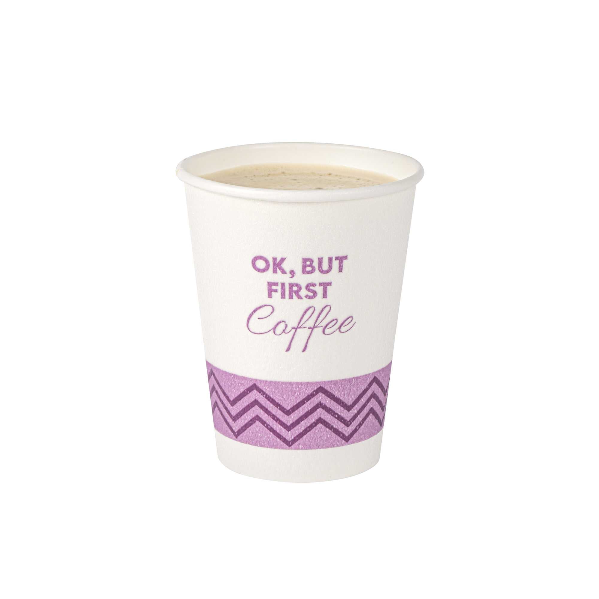 Restpresso 12 oz Pink Paper Insulated Hot Cup - Ok, But First Coffee - 500 count box