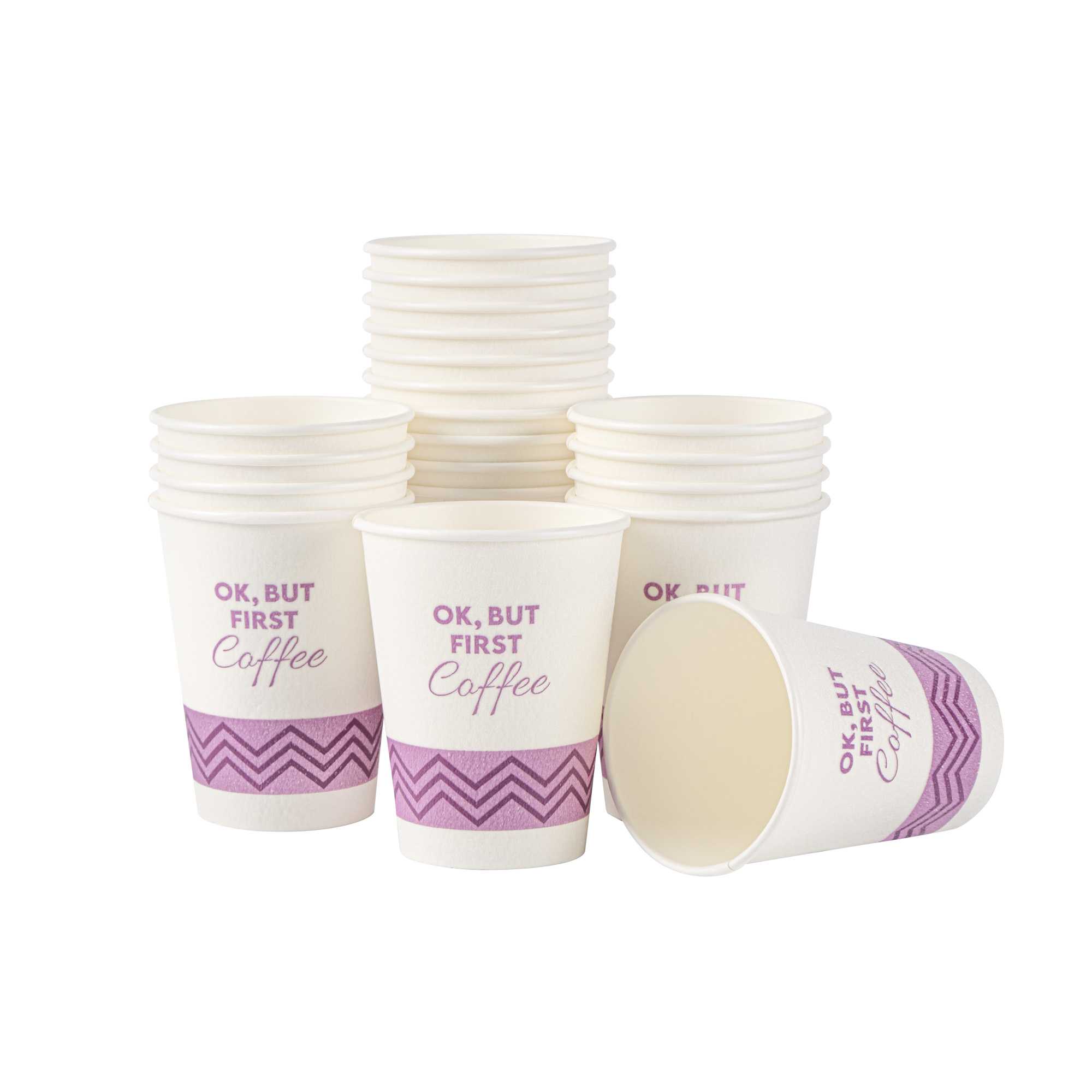 Restpresso 12 oz Pink Paper Insulated Hot Cup - Ok, But First Coffee - 500 count box