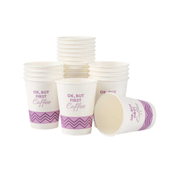 Restpresso 12 oz Pink Paper Insulated Hot Cup - Ok, But First Coffee - 25 count box