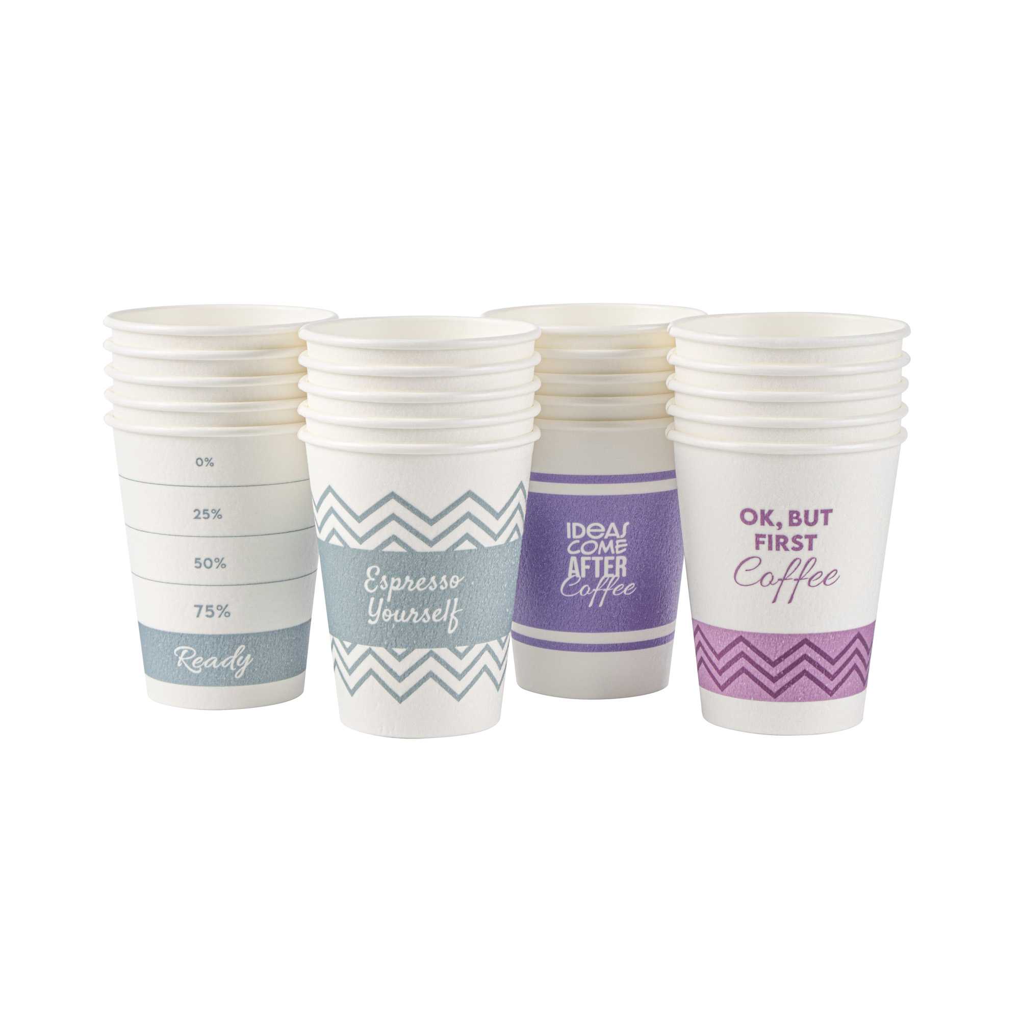 Restpresso 12 oz Assorted Paper Insulated Hot Cup Set - Coffee Quotes - 500 count box