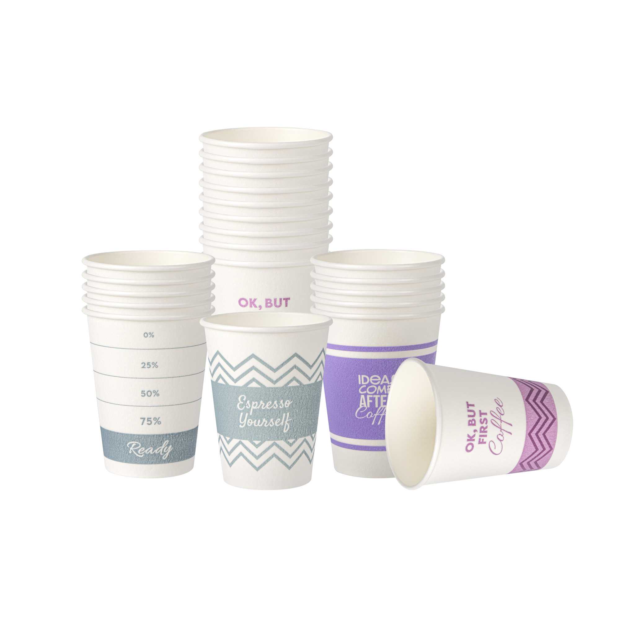 Restpresso 12 oz Assorted Paper Insulated Hot Cup Set - Coffee Quotes - 500 count box