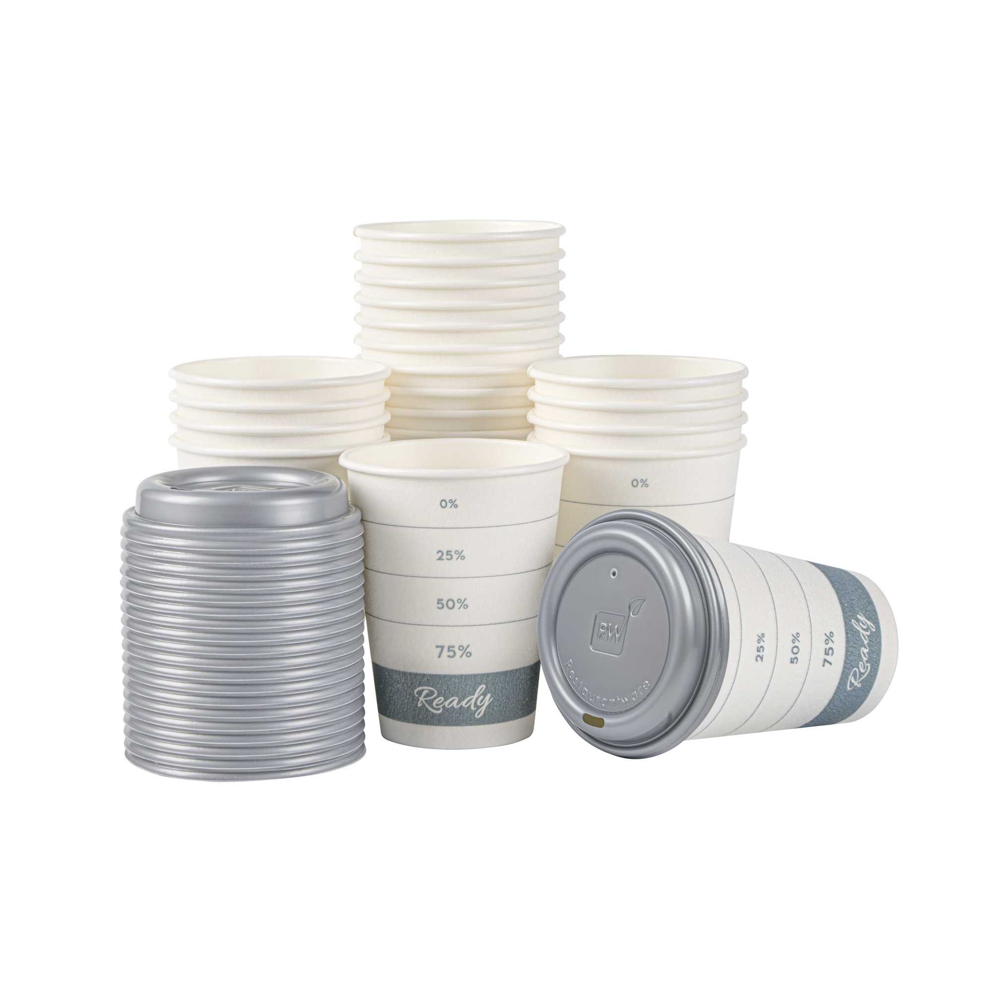 Restpresso 12 oz Green Paper Insulated Hot Cup - Readiness Meter, with Gray Lid - 400 count box