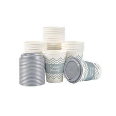 Restpresso 12 oz Blue Paper Insulated Hot Cup - Espresso Yourself, with Gray Lid - 400 count box