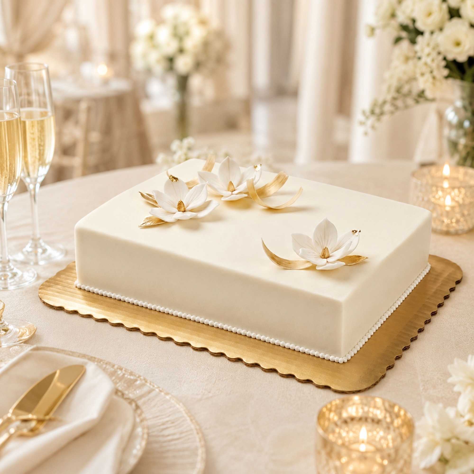 Pastry Tek Rectangle Gold Cake Board - Scalloped Edge - 14" x 10" - 10 count box