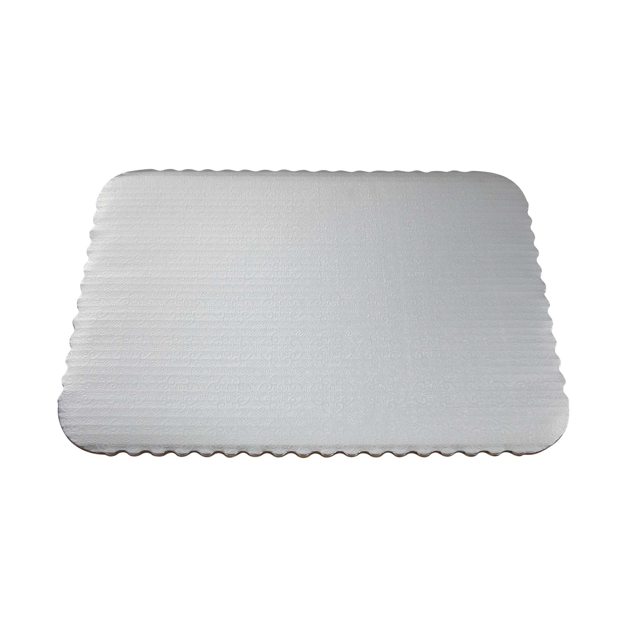 Pastry Tek Rectangle Silver Cake Board - Scalloped Edge - 14" x 10" - 10 count box