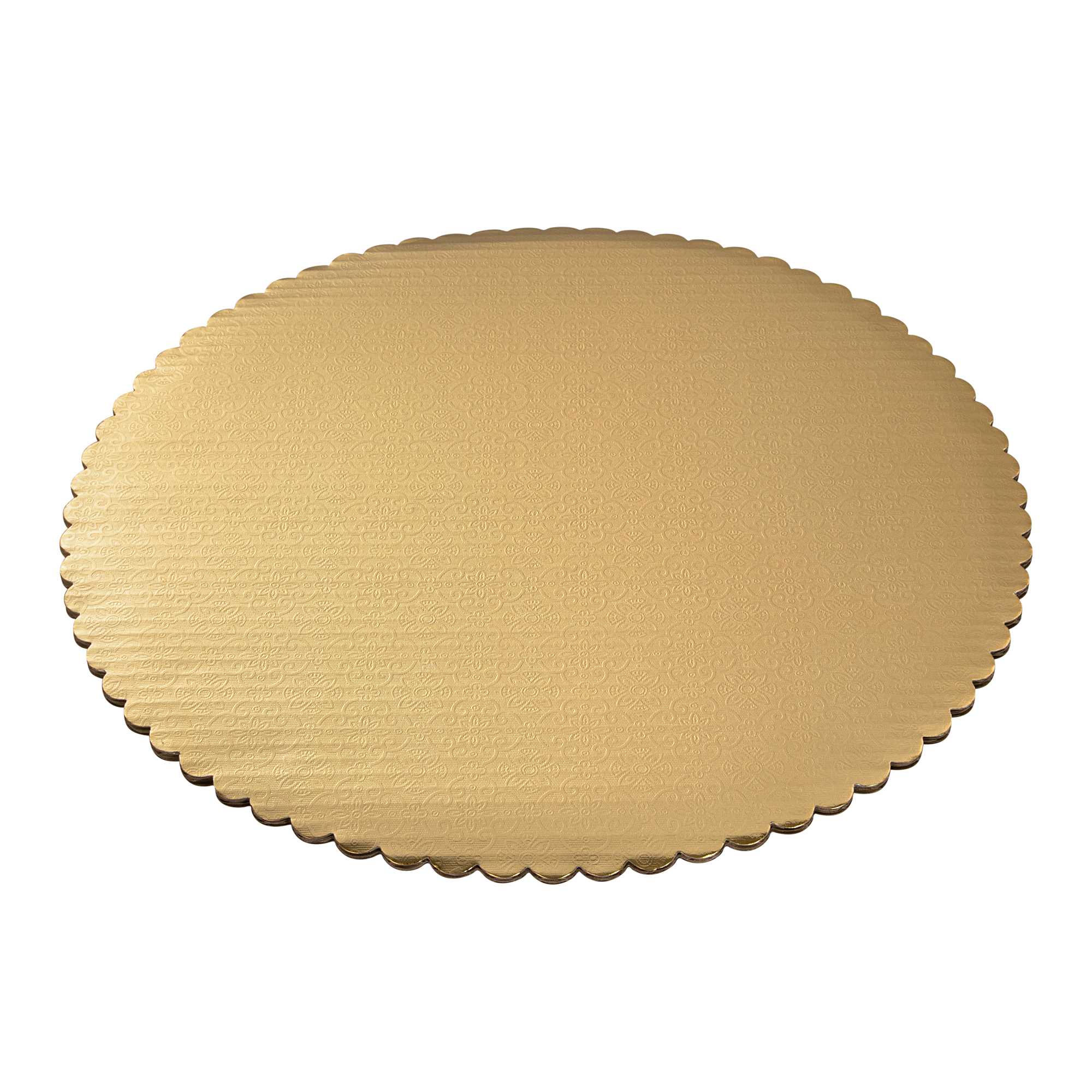 Pastry Tek Round Gold Cake Board - Scalloped Edge - 13 3/4" - 100 count box