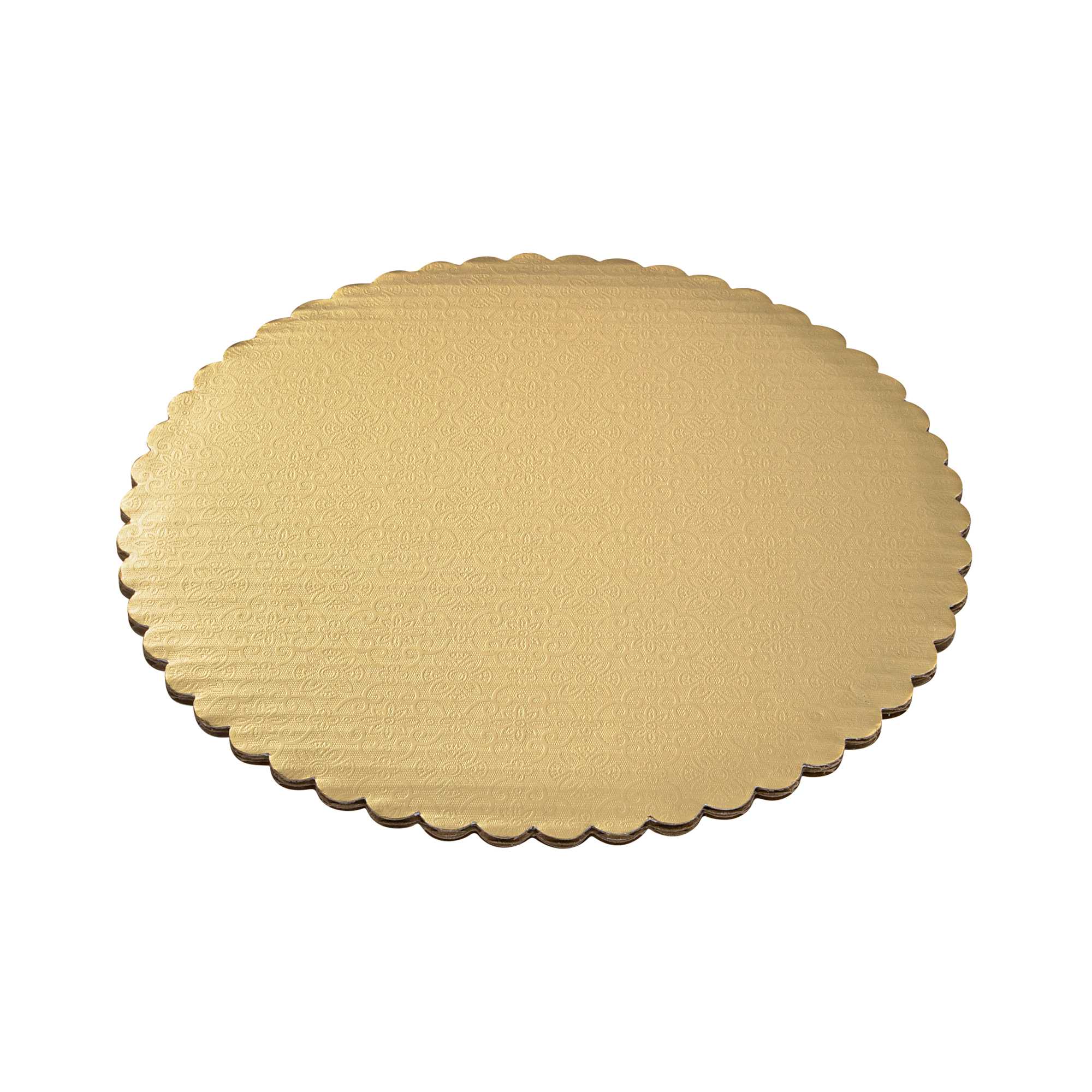 Pastry Tek Round Gold Cake Board - Scalloped Edge - 10" - 100 count box