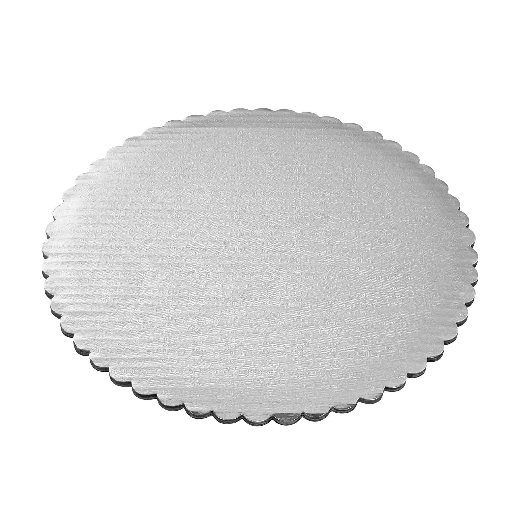 Pastry Tek Round Silver Cake Board - Scalloped Edge - 10" - 100 count box