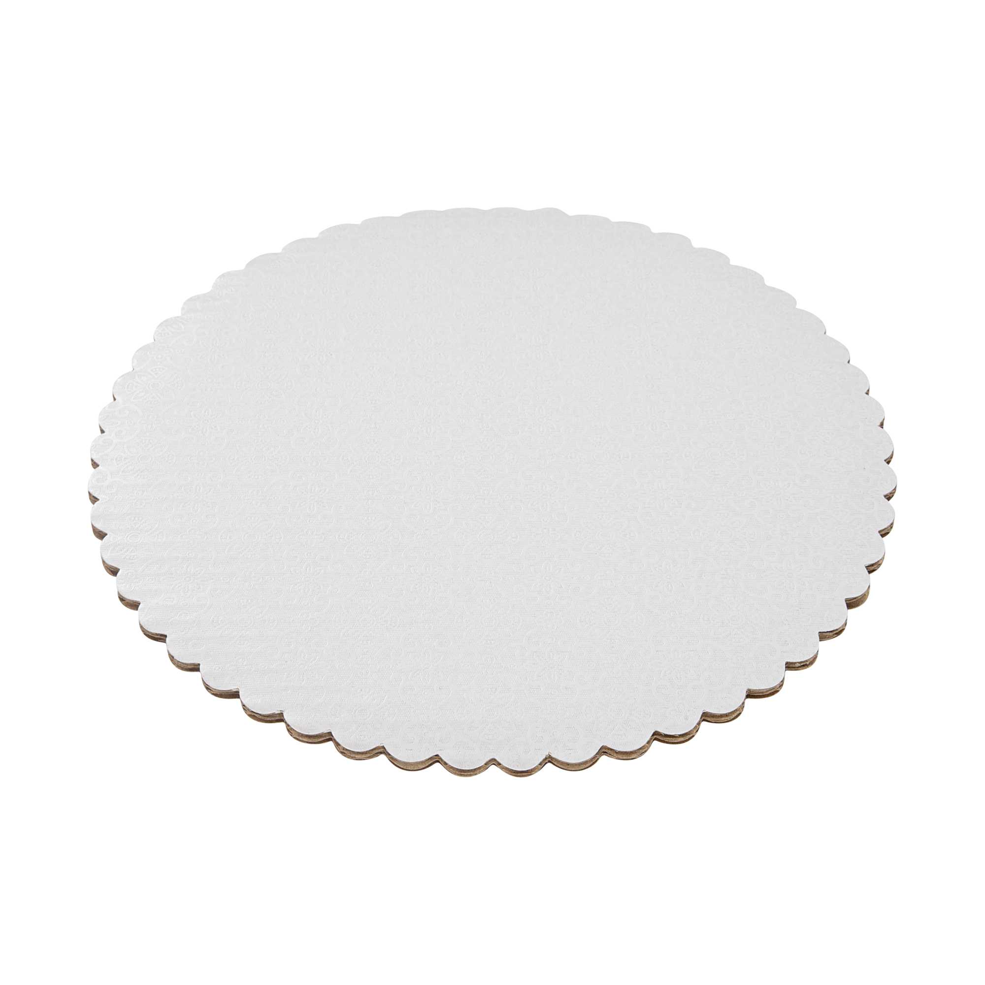 Pastry Tek Round White Cake Board - Scalloped Edge - 10" - 100 count box