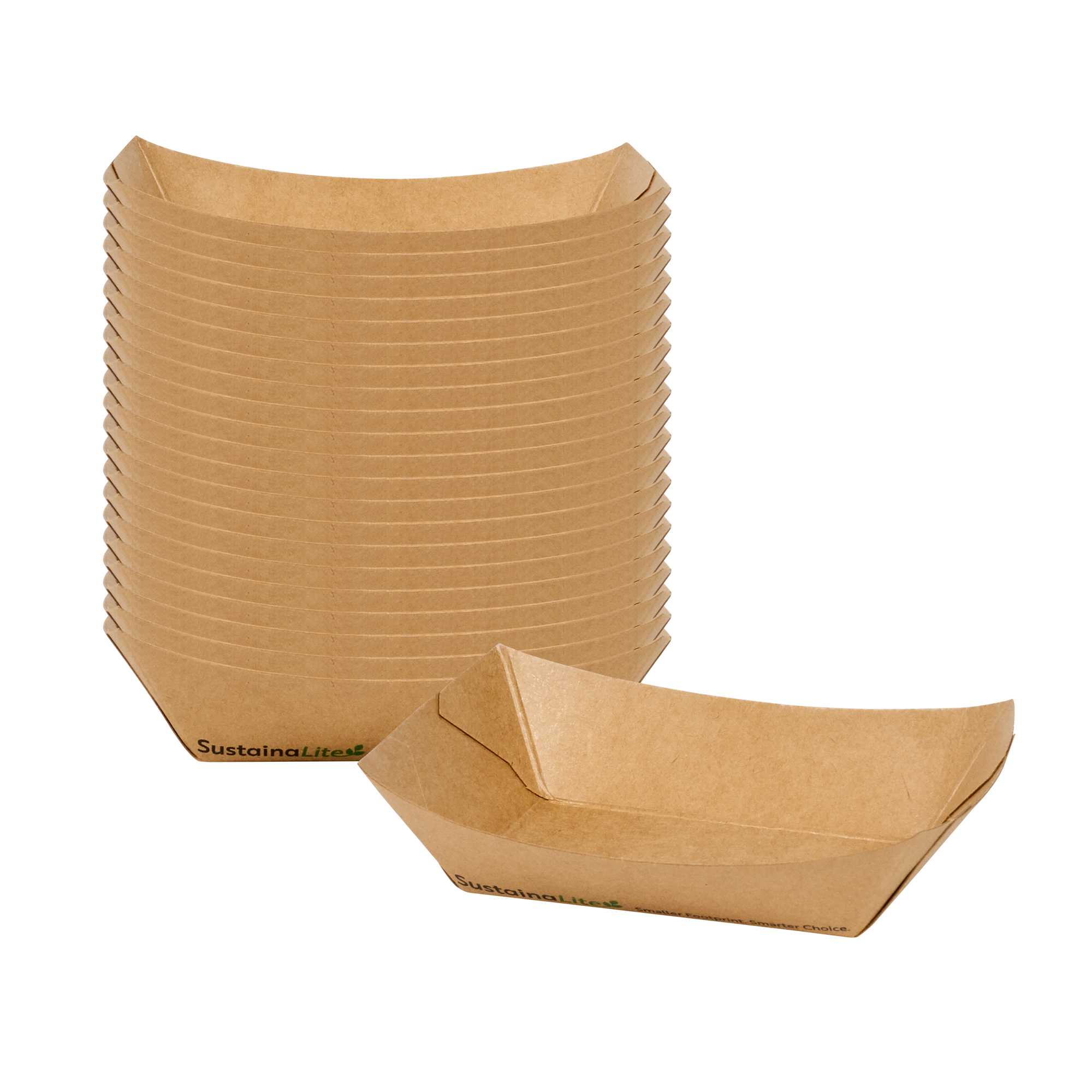 SustainaLite 4 oz #25 Kraft Paper Food Tray / Boat - with PE Lining - 3" x 1 3/4" x 1 1/4" - 250 count box