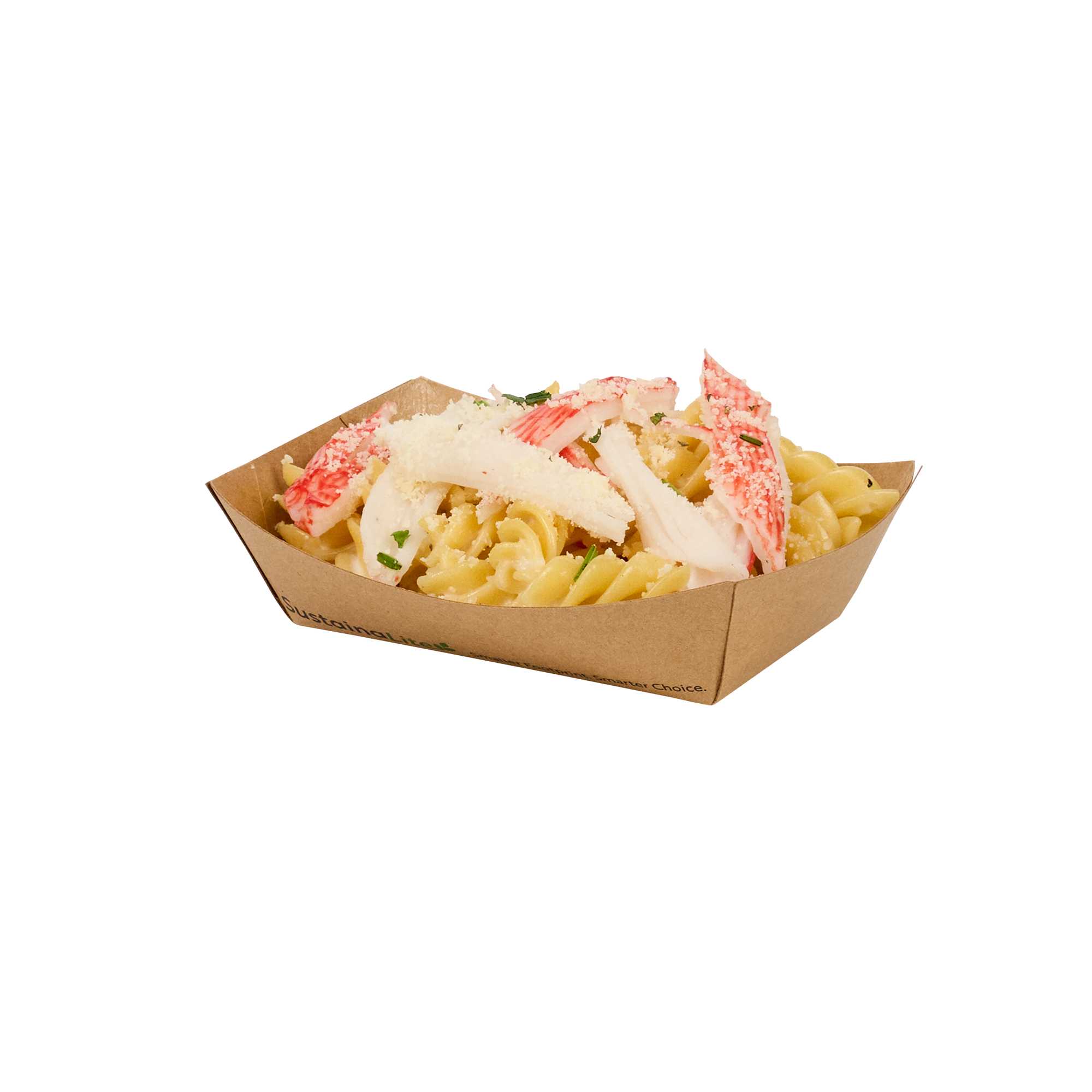SustainaLite 4 oz #40 Kraft Paper Food Tray / Boat - with PE Lining - 3" x 1 3/4" x 1 1/4" - 250 count box