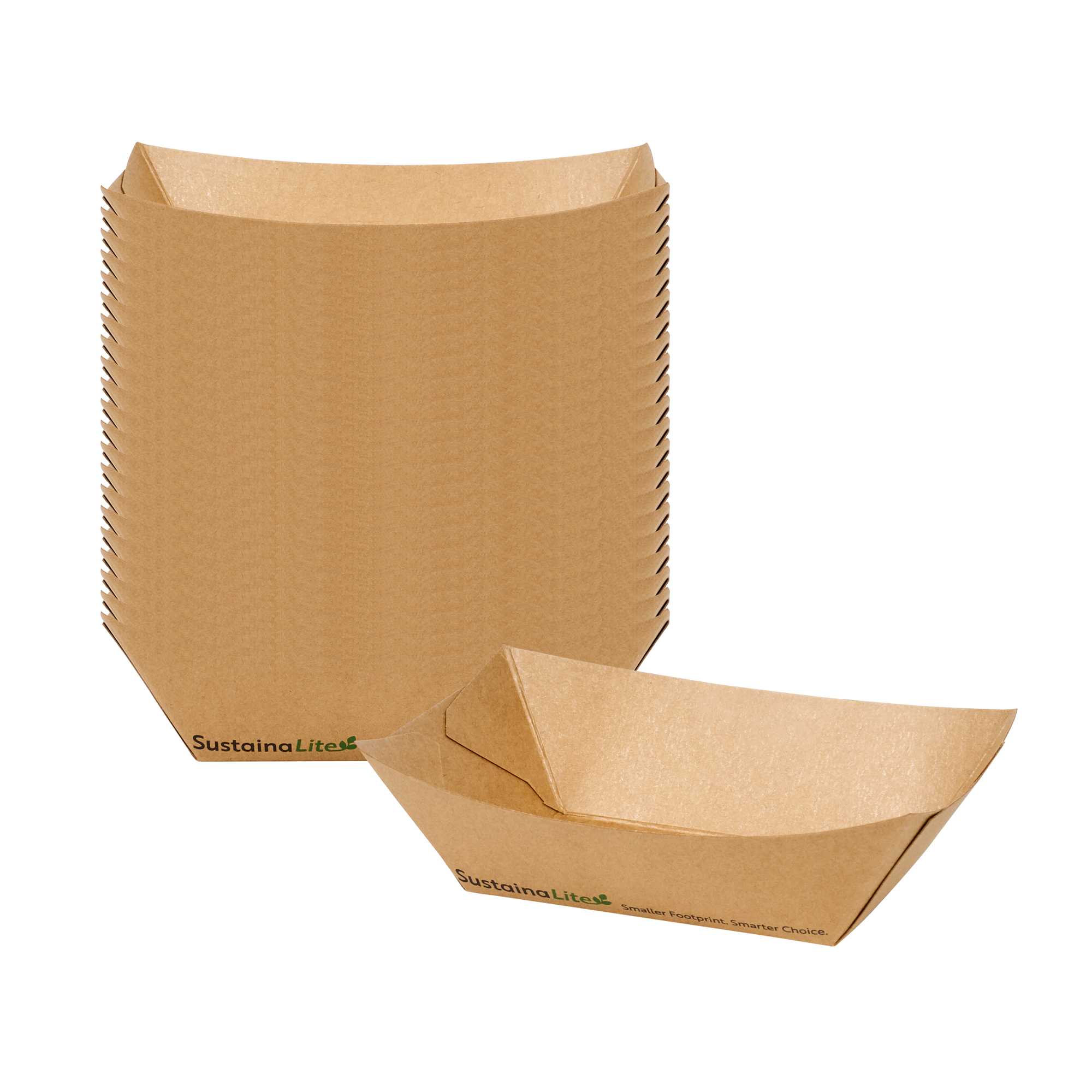 SustainaLite 7 oz #50 Kraft Paper Food Tray / Boat - with PE Lining - 3 1/2" x 2 1/4" x 1 1/2" - 250 count box