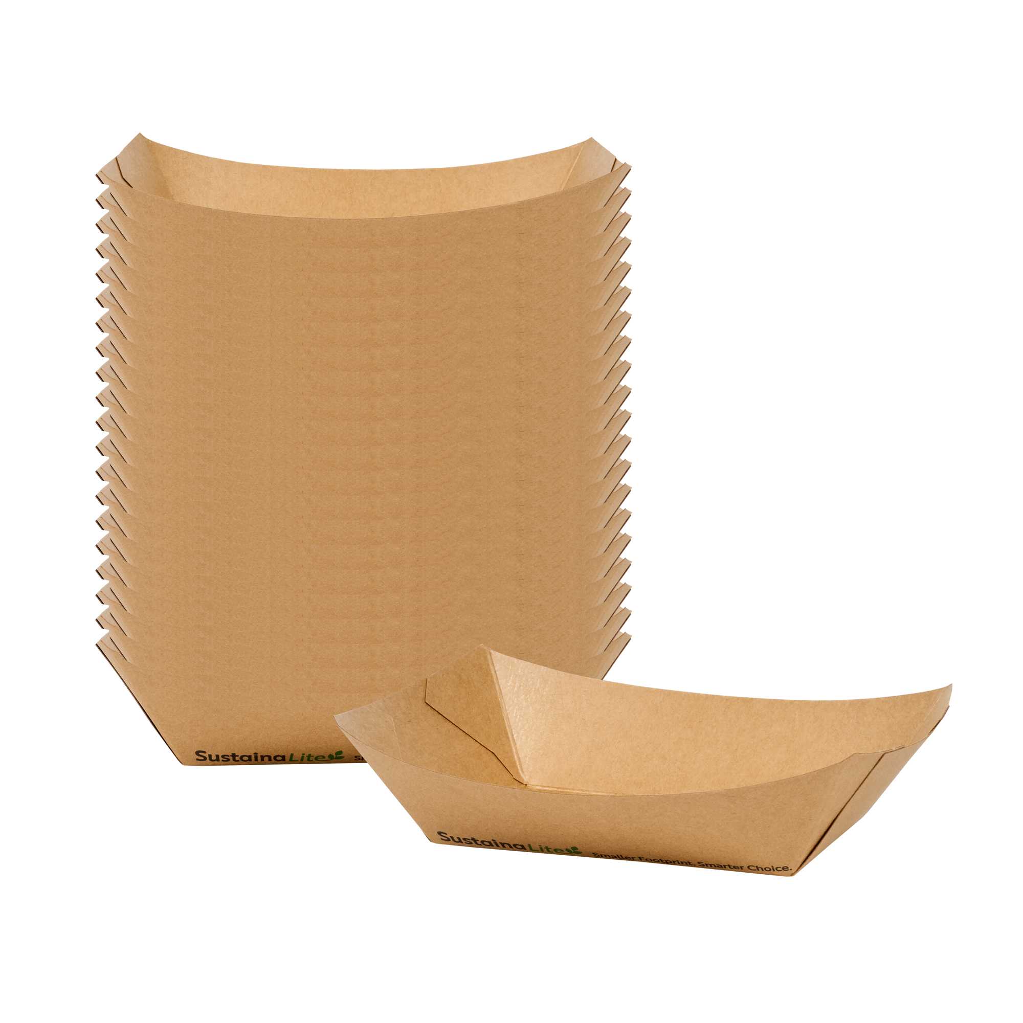 SustainaLite 13 oz #200 Kraft Paper Food Tray / Boat - with PE Lining - 4 1/4" x 2 3/4" x 1 3/4" - 250 count box
