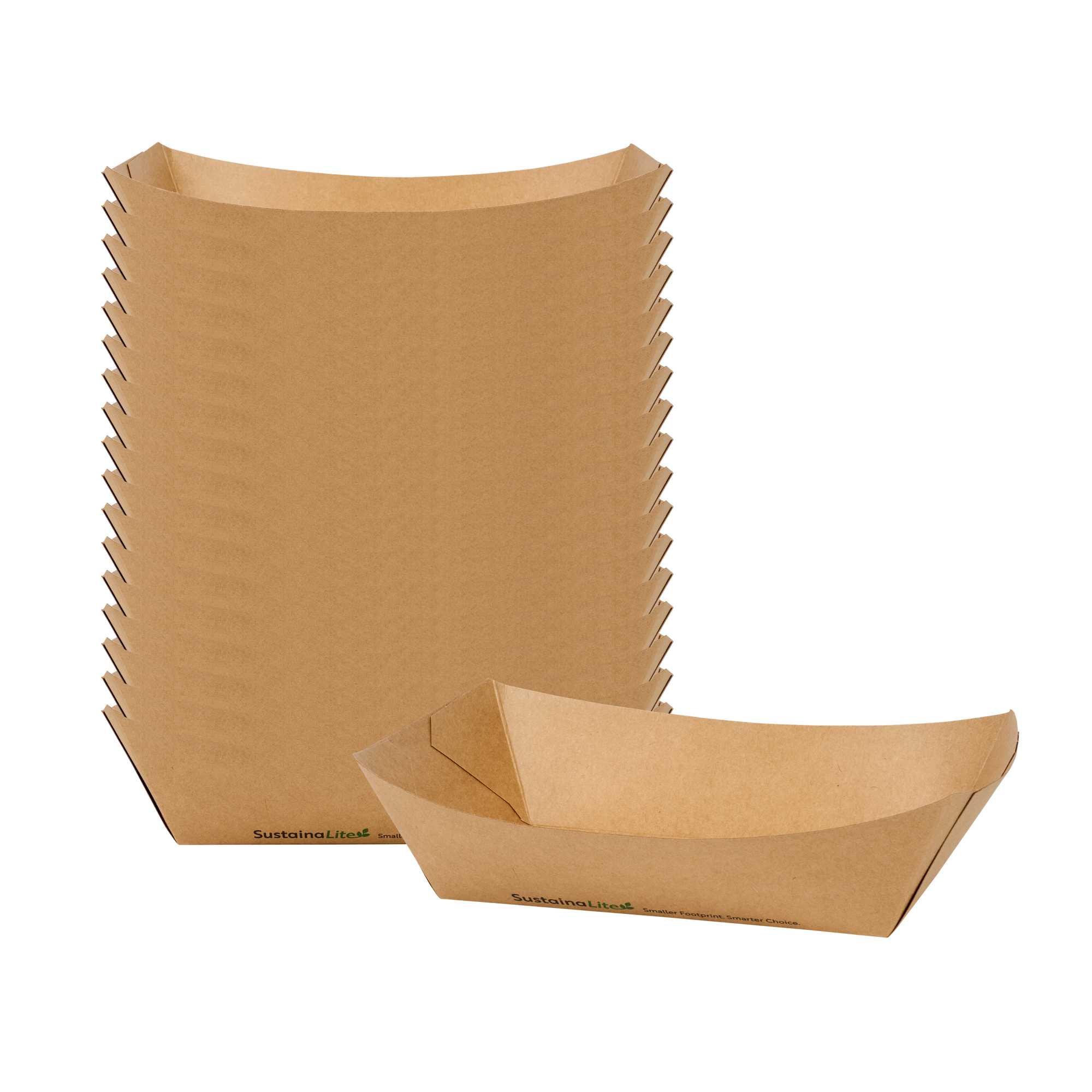 SustainaLite 2 lb #500 Kraft Paper Food Tray / Boat - with PE Lining - 6 3/4" x 3 3/4" x 2 1/4" - 250 count box