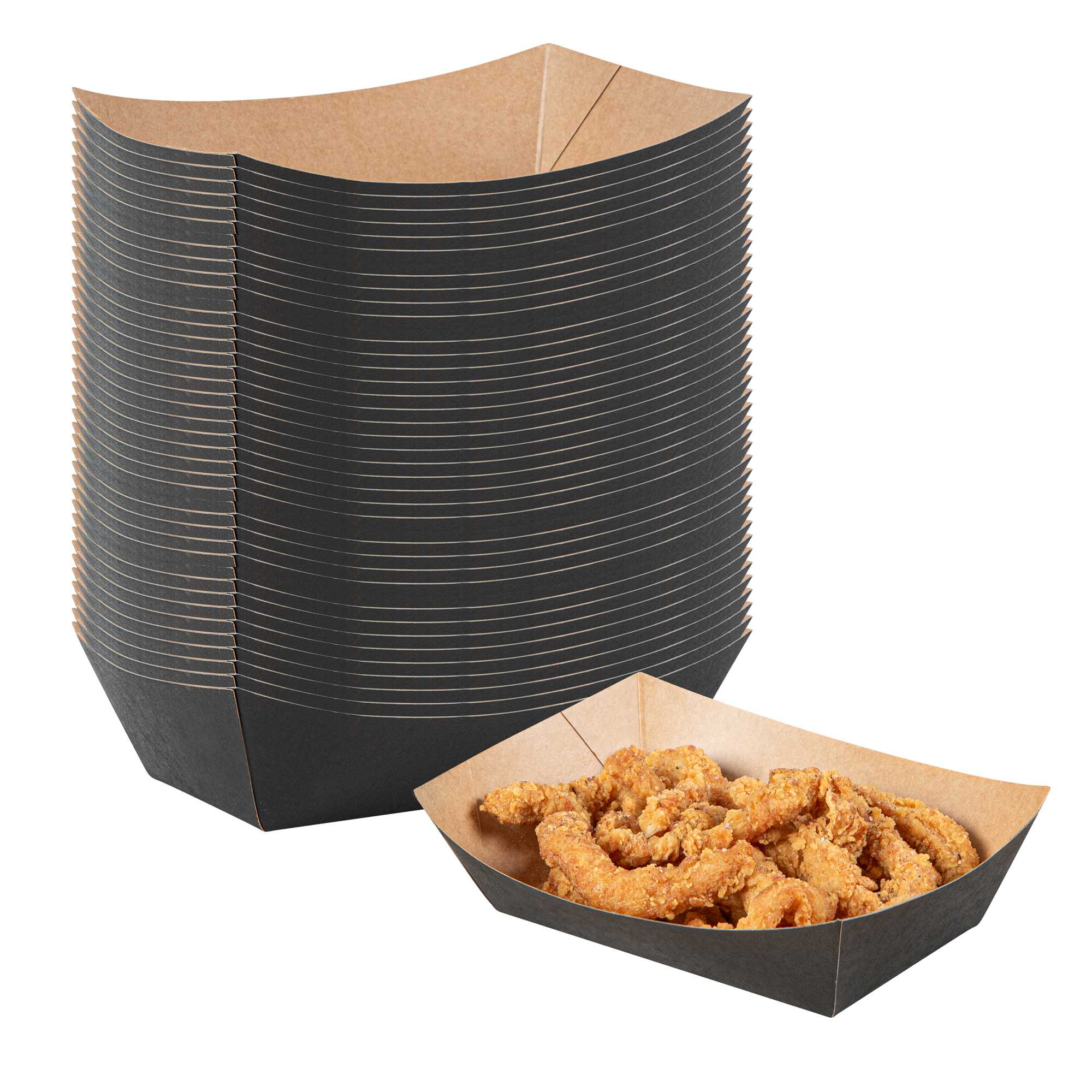 Bio Tek 1 lb Black Paper #200 Food Tray / Boat - 7 1/4" x 5 3/4" x 2" - 50 count box