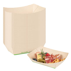 Sustain 1 lb Bamboo Paper #200 Food Tray / Boat - with PLA Lining, Compostable - 7 1/4