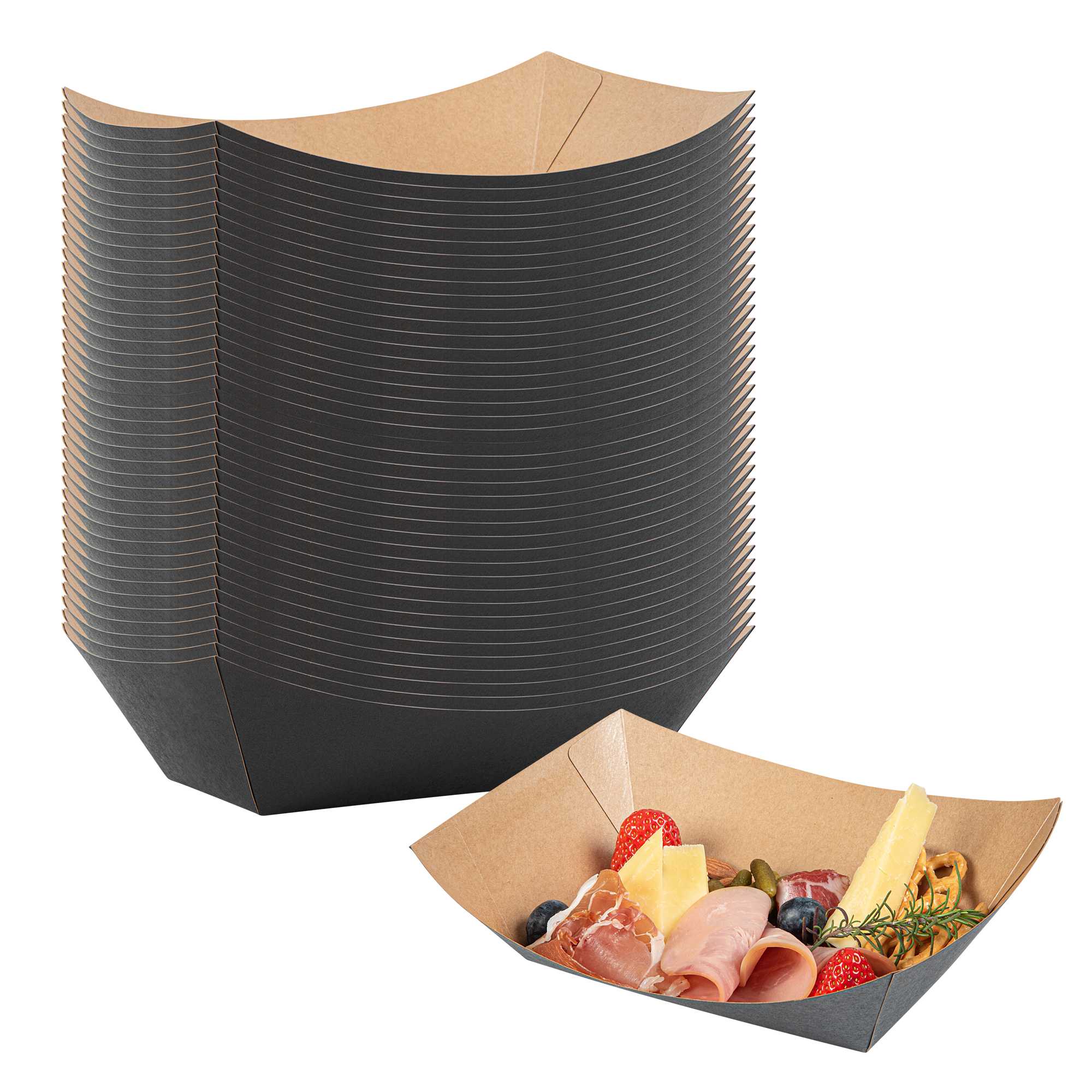 Bio Tek 2 1/2 lb Black Paper #1000 Food Tray / Boat - 9 1/4" x 7" x 3" - 200 count box