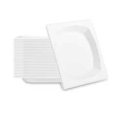 Pulp Safe No PFAS Added Square White Sugarcane / Bagasse Plate - Home Compostable - 6 3/4