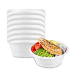 Pulp Safe No PFAS Added 24 oz Round White Bagasse Bowl - Home Compostable, Diamond Pattern - 6 1/4