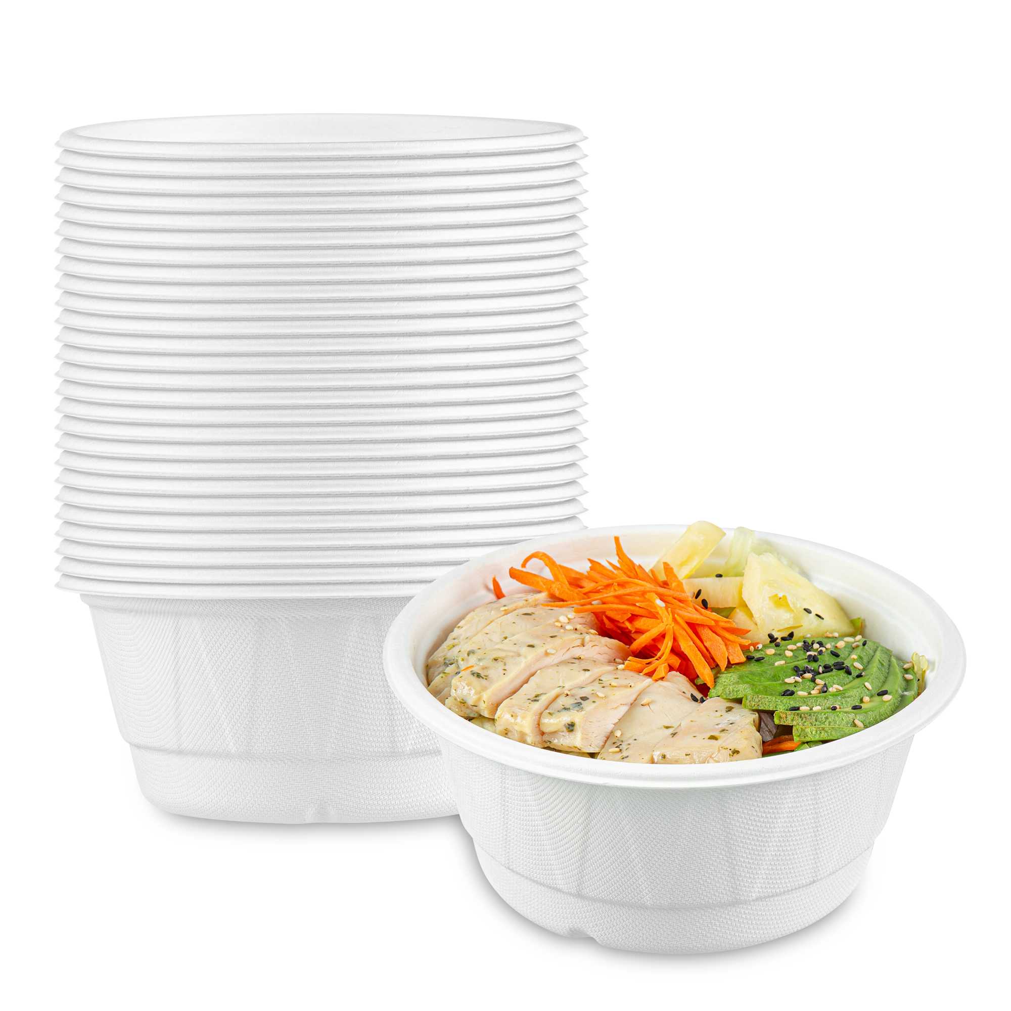 Pulp Safe No PFAS Added 29 oz Round White Bagasse Bowl - Home Compostable, Diamond Pattern - 6 1/4" × 6 1/4" × 2 3/4" - 400 Count Box