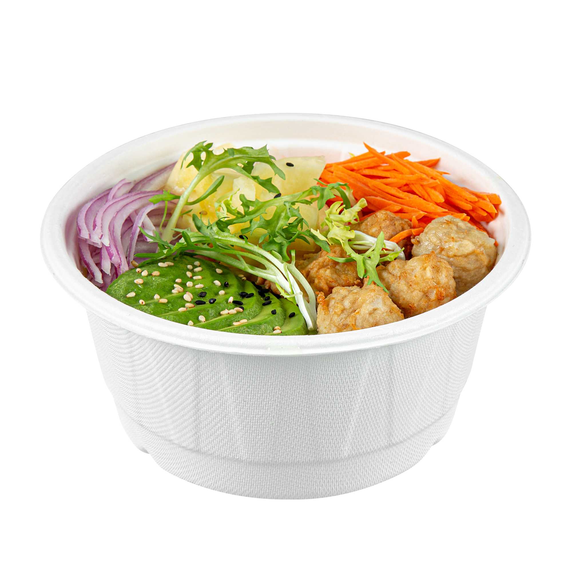 Pulp Safe No PFAS Added 34 oz Round White Sugarcane / Bagasse Bowl - Home Compostable,Diamond Pattern - 6 1/4" × 6 1/4" × 3" - 400 Count Box