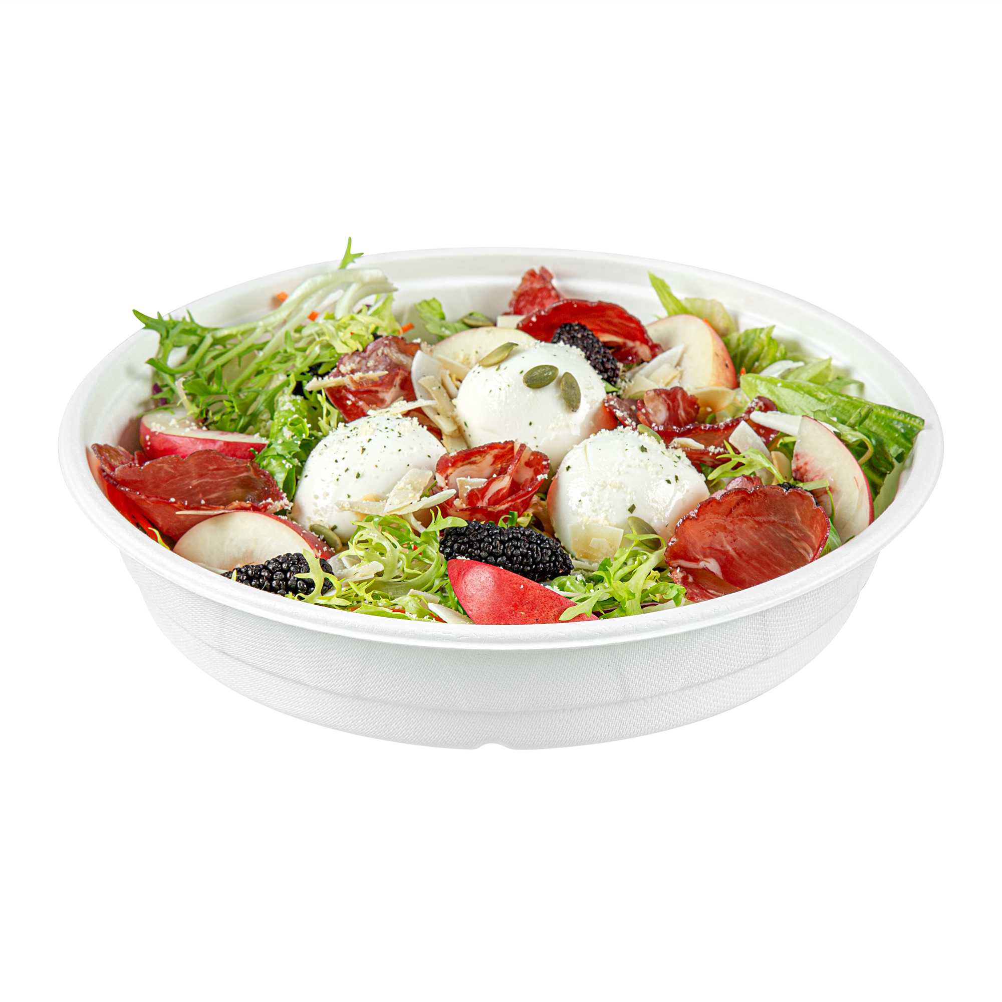 Pulp Safe No PFAS Added 50 oz Round White Sugarcane / Bagasse Bowl - Home Compostable - 10" × 10" × 2" - 200 Count Box