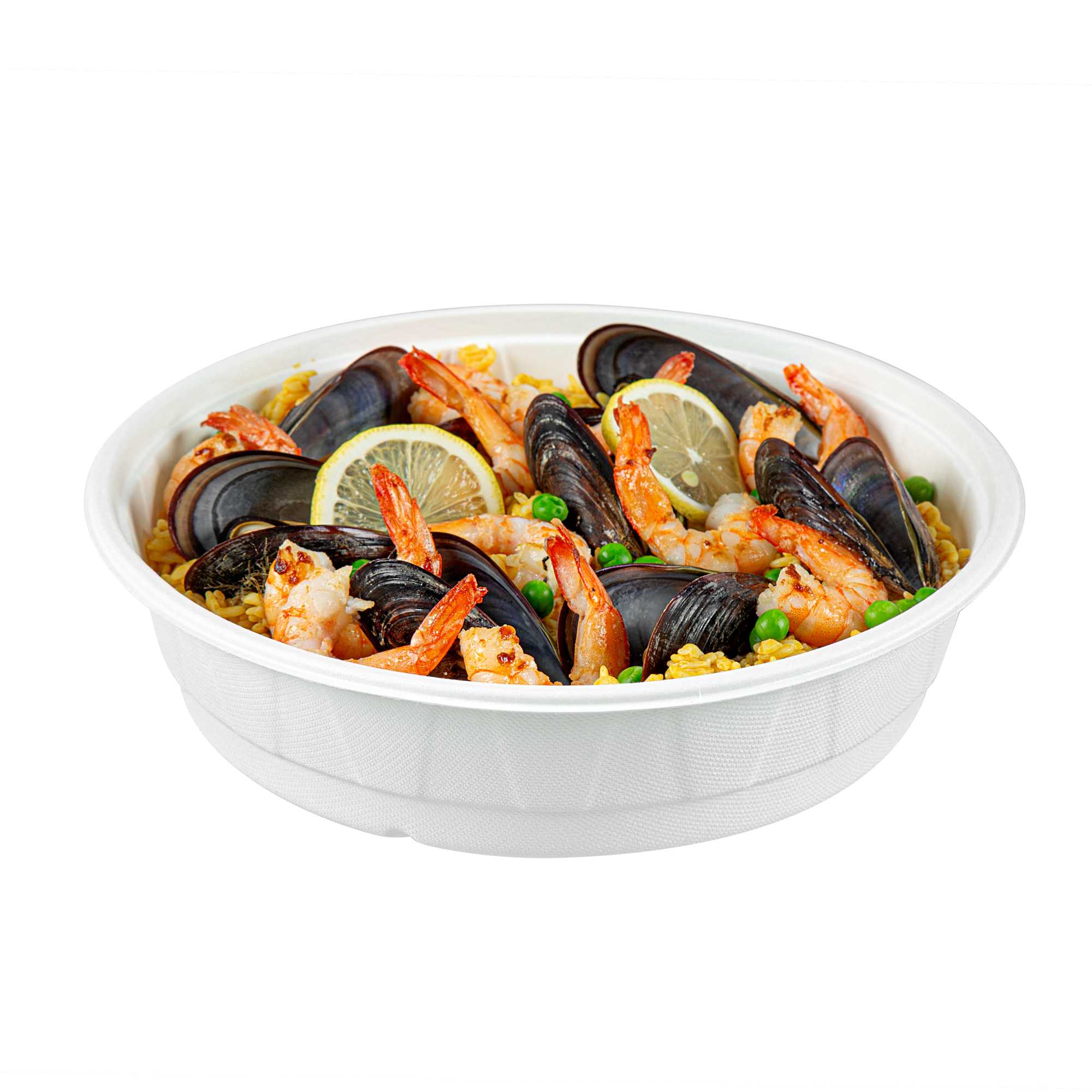 Pulp Safe No PFAS Added 68 oz Round White Sugarcane / Bagasse Bowl - Home Compostable - 10" × 10" × 2 1/2" - 200 Count Box