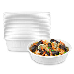 Pulp Safe No PFAS Added 68 oz Round White Sugarcane / Bagasse Bowl - Home Compostable - 10