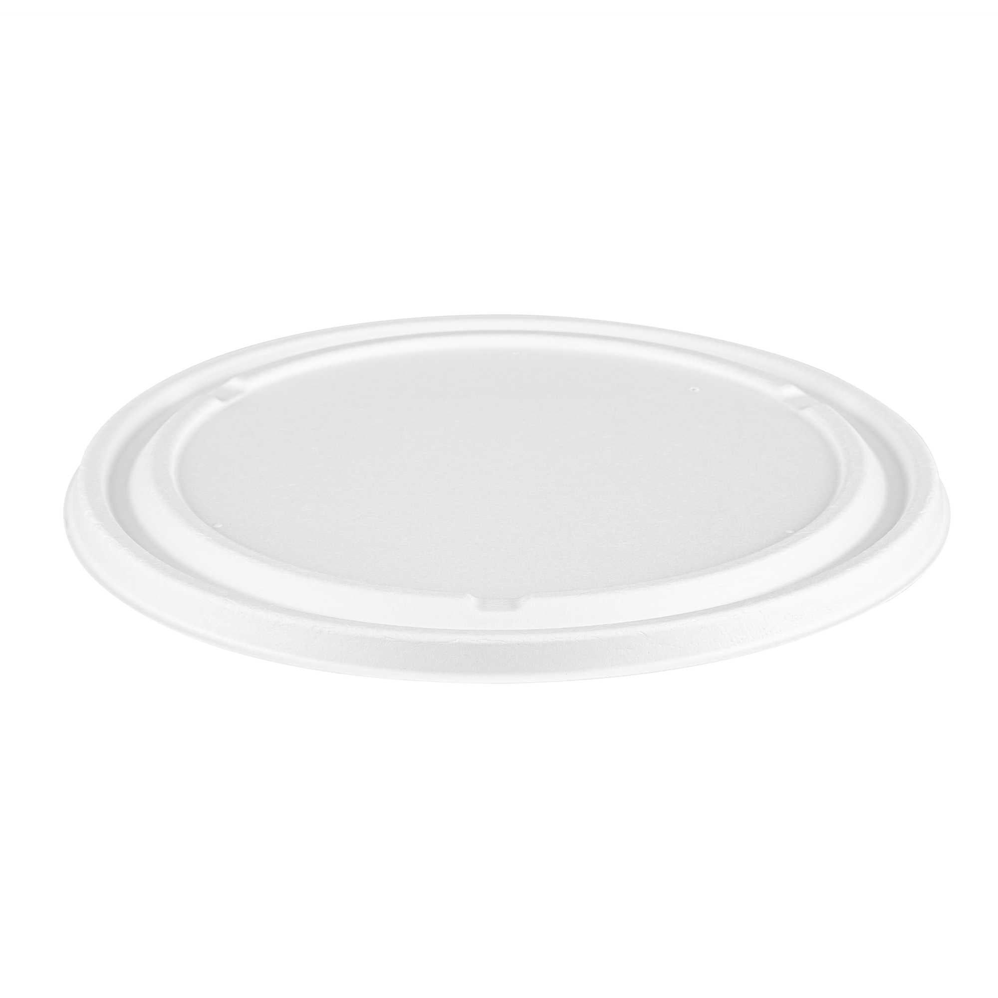 Pulp Safe No PFAS Added Round White Sugarcane / Bagasse Lid - Fits 50 and 68 oz Bowls, Home Compostable - 10 1/4" × 10 1/4" - 200 Count Box
