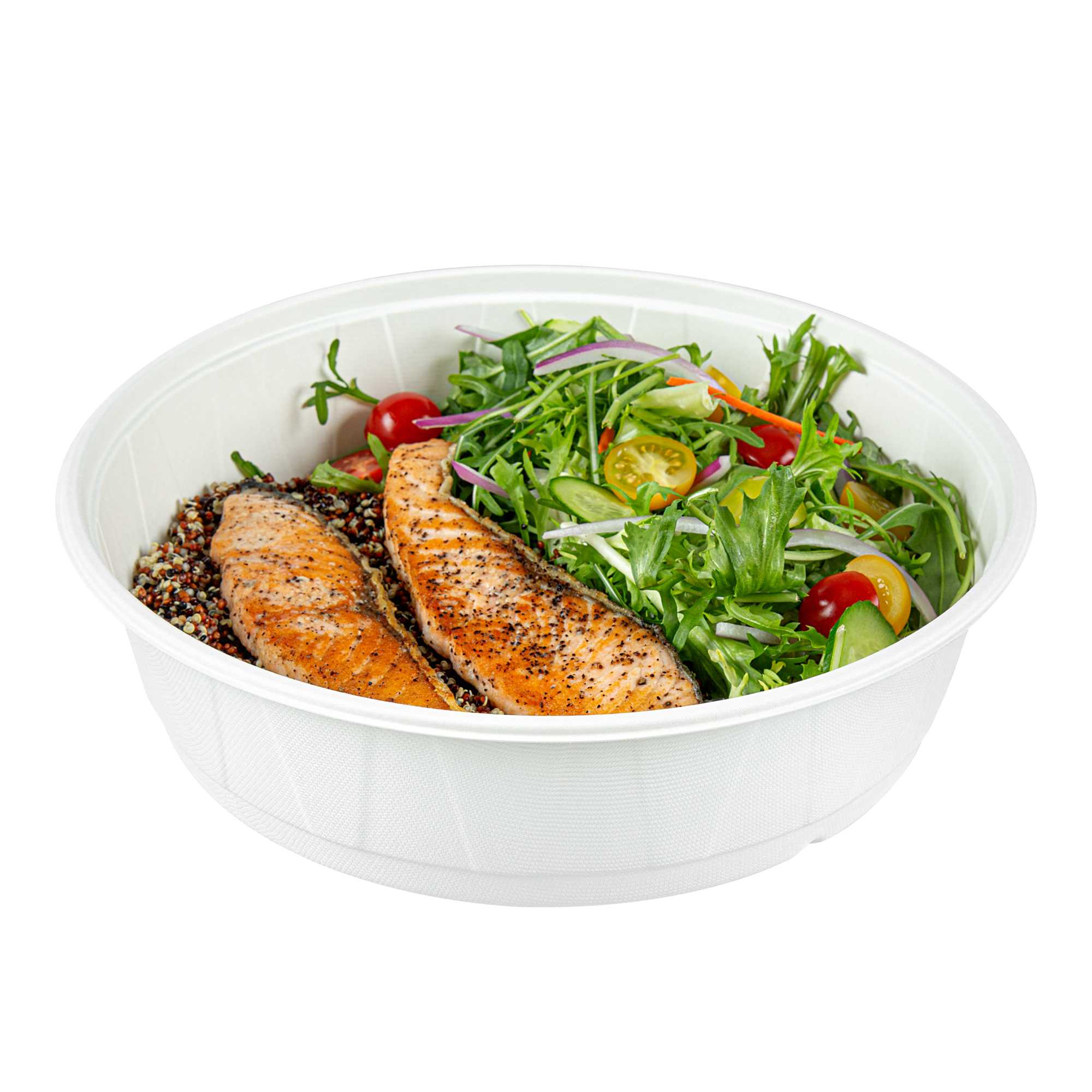 Pulp Safe No PFAS Added 118 oz Round White Sugarcane / Bagasse Bowl - Home Compostable - 11 1/4" × 11 1/4" × 3" - 200 Count Box