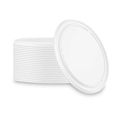 Pulp Safe No PFAS Added Round White Sugarcane/Bagasse Lid - Fits 84 oz to 118 oz Bowls, Home Compostable - 11 1/2