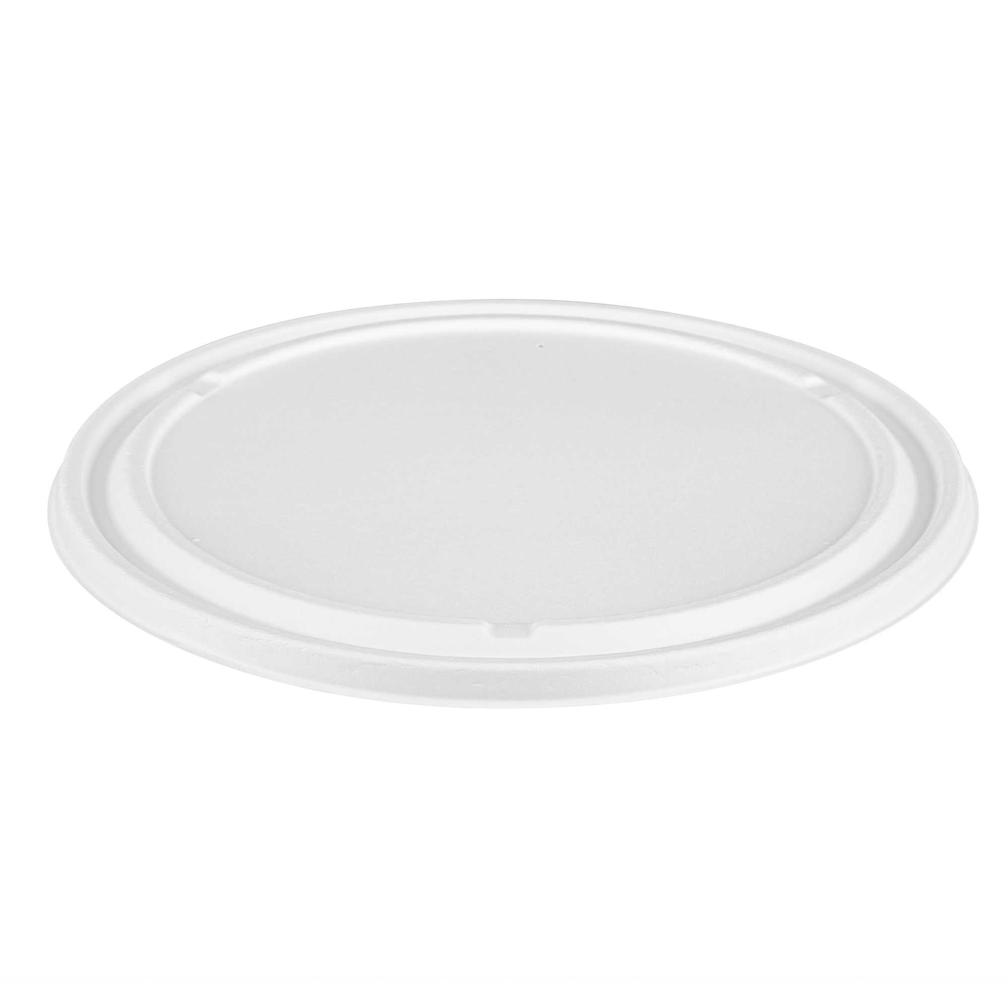 Pulp Safe No PFAS Added Round White Sugarcane/Bagasse Lid - Fits 84 oz to 118 oz Bowls, Home Compostable - 11 1/2" × 11 1/2" - 200 Count Box