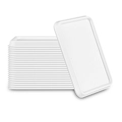 Pulp Safe No PFAS Added Rectangle White Sugarcane / Bagasse Lid - Fits 22 to 34 oz Bowl, Home Compostable - 7 1/2