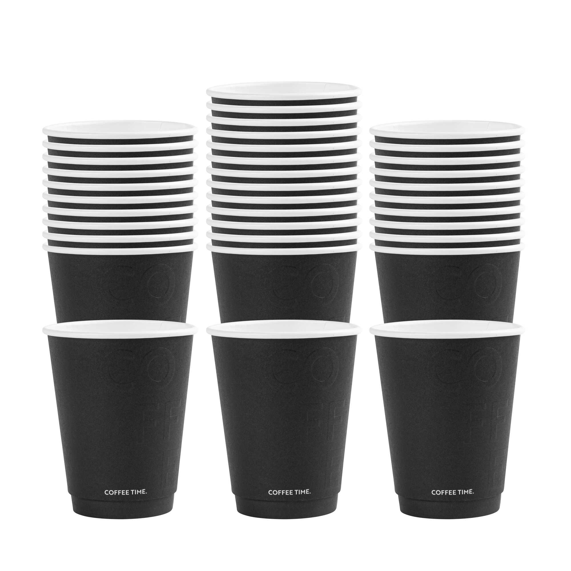 Restpresso 12 oz Black Embossed Paper Coffee Cup - Double Wall - 3 1/2" x 3 1/2" x 4 1/4" - 500 count box