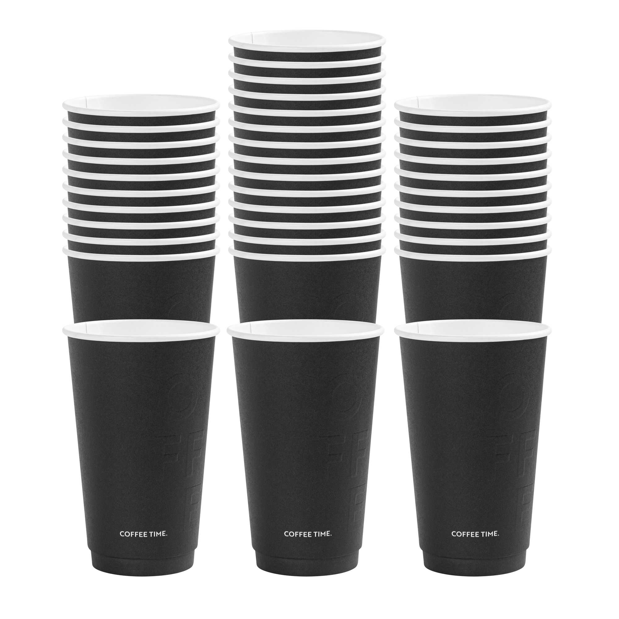 Restpresso 16 oz Black Embossed Paper Coffee Cup - Double Wall - 3 1/2" x 3 1/2" x 5 1/2" - 500 count box